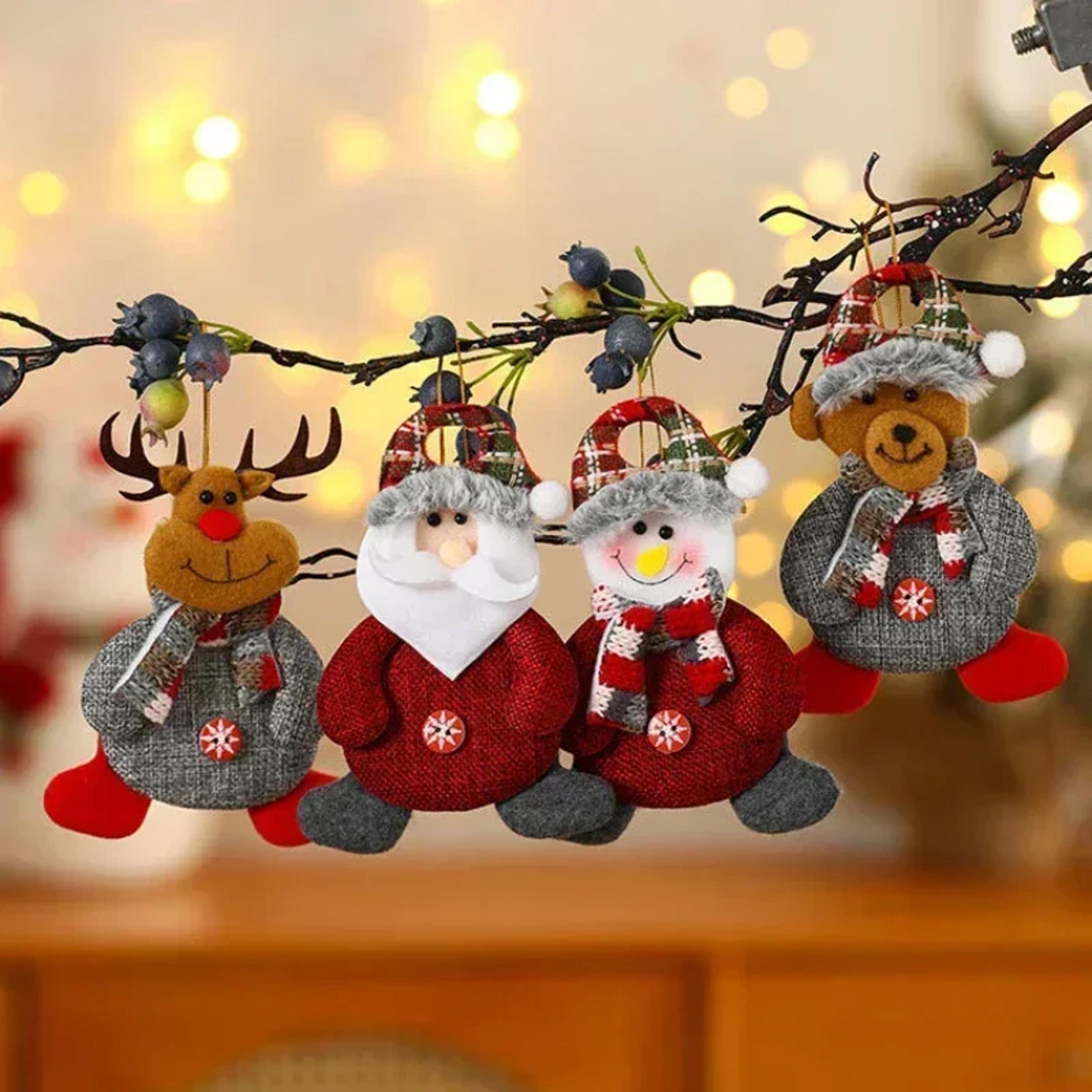 christmas tree decorations, plush hanging ornaments, snowman reindeer bear, kids room window pendants, holiday party