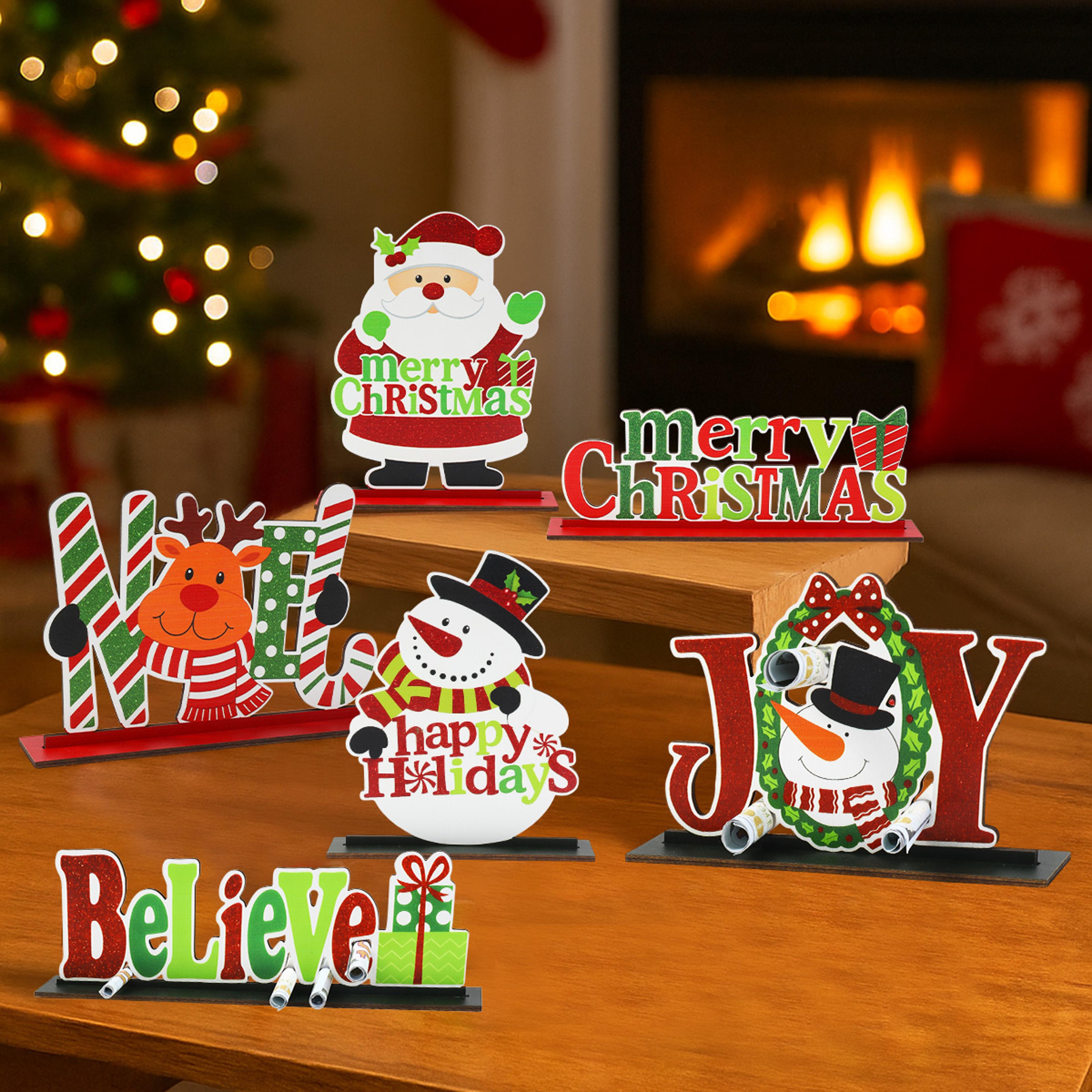 christmas wooden table decorations, merry christmas sign, table centerpiece, xmas ornaments, navidad natal new year