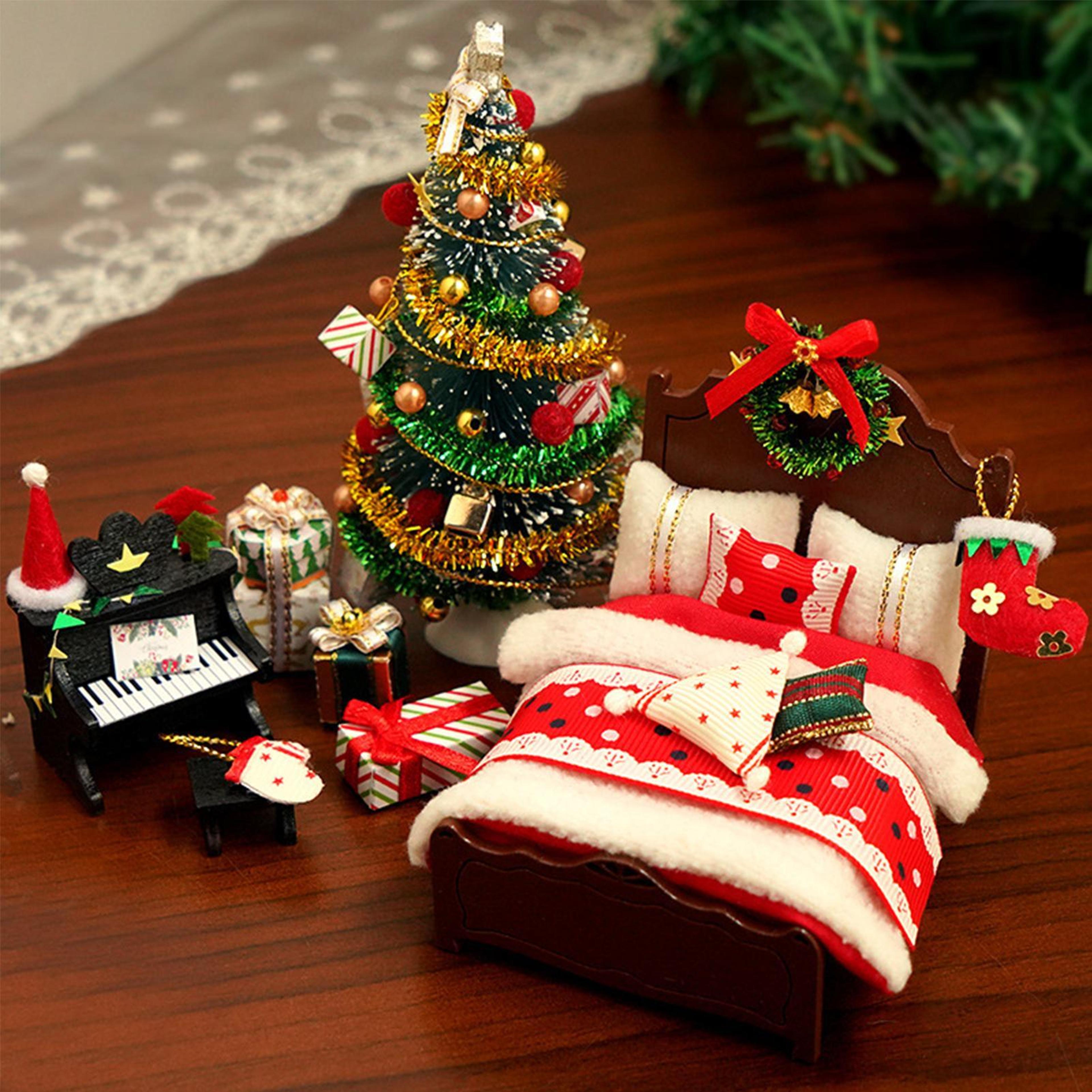 holiday winter home room party decoration, miniature dollhouse christmas decor