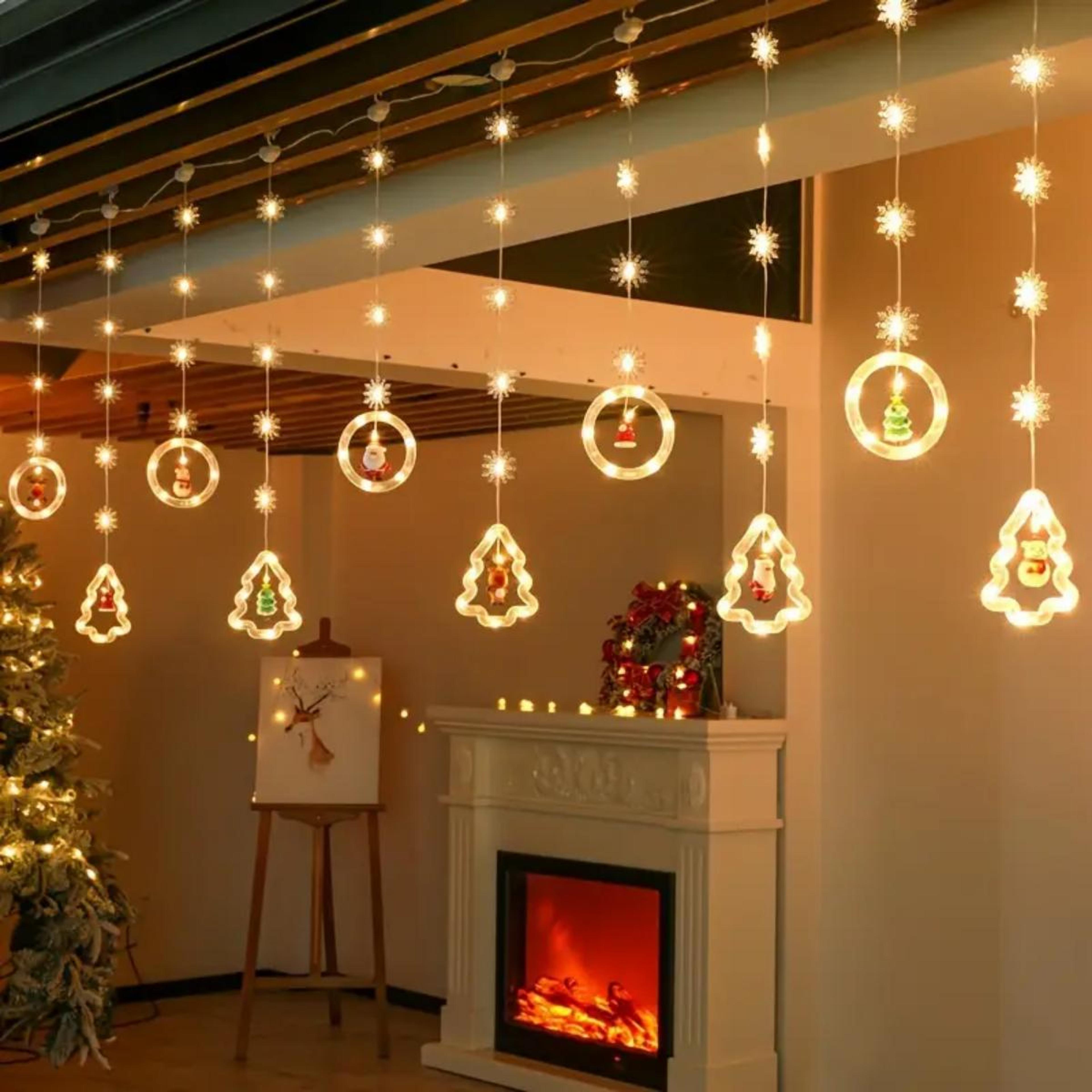 window decor for indoor christmas, santa claus led curtain lights, remote control lighting modes