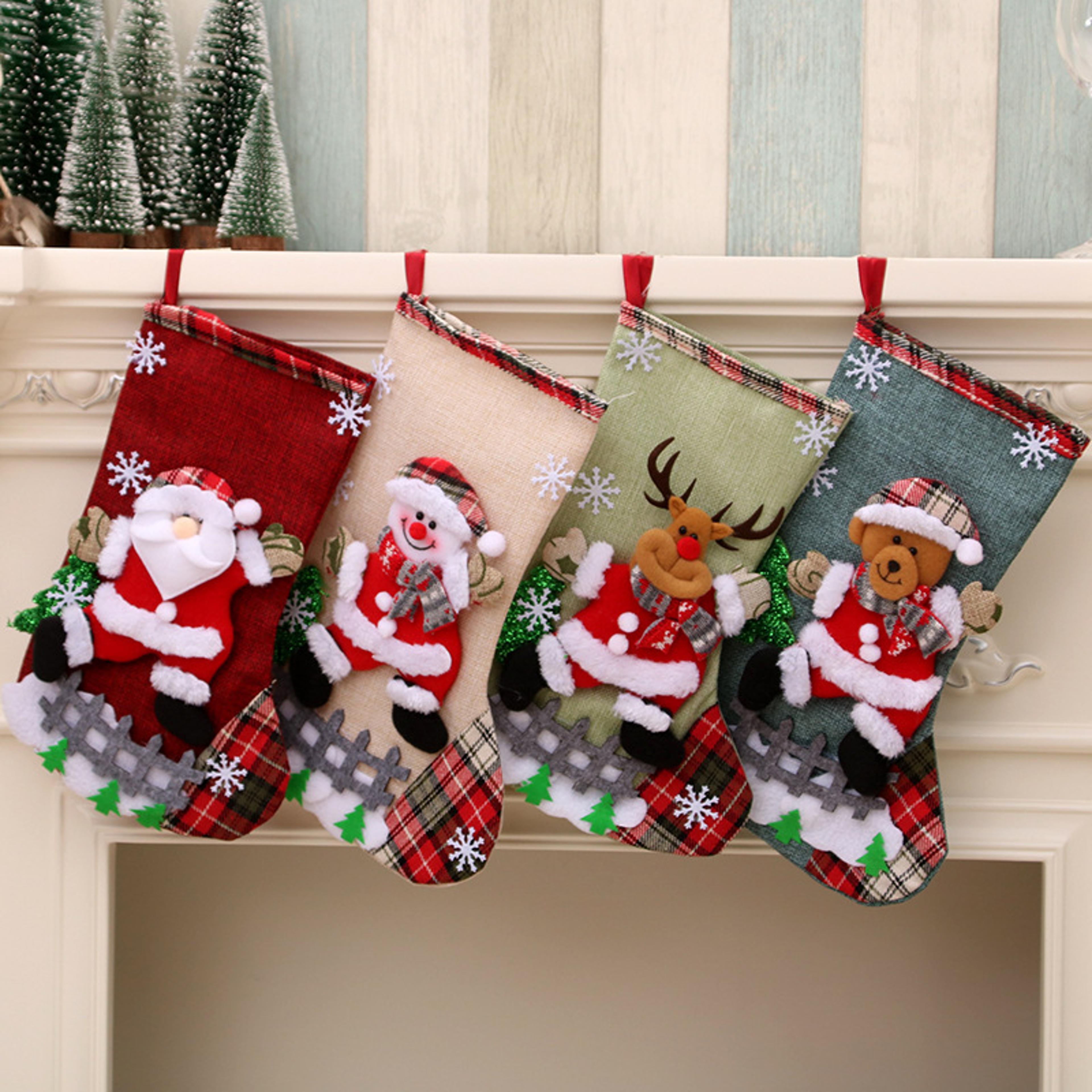 children christmas socks ornaments pendant, new year candy bag tree jewelry gift