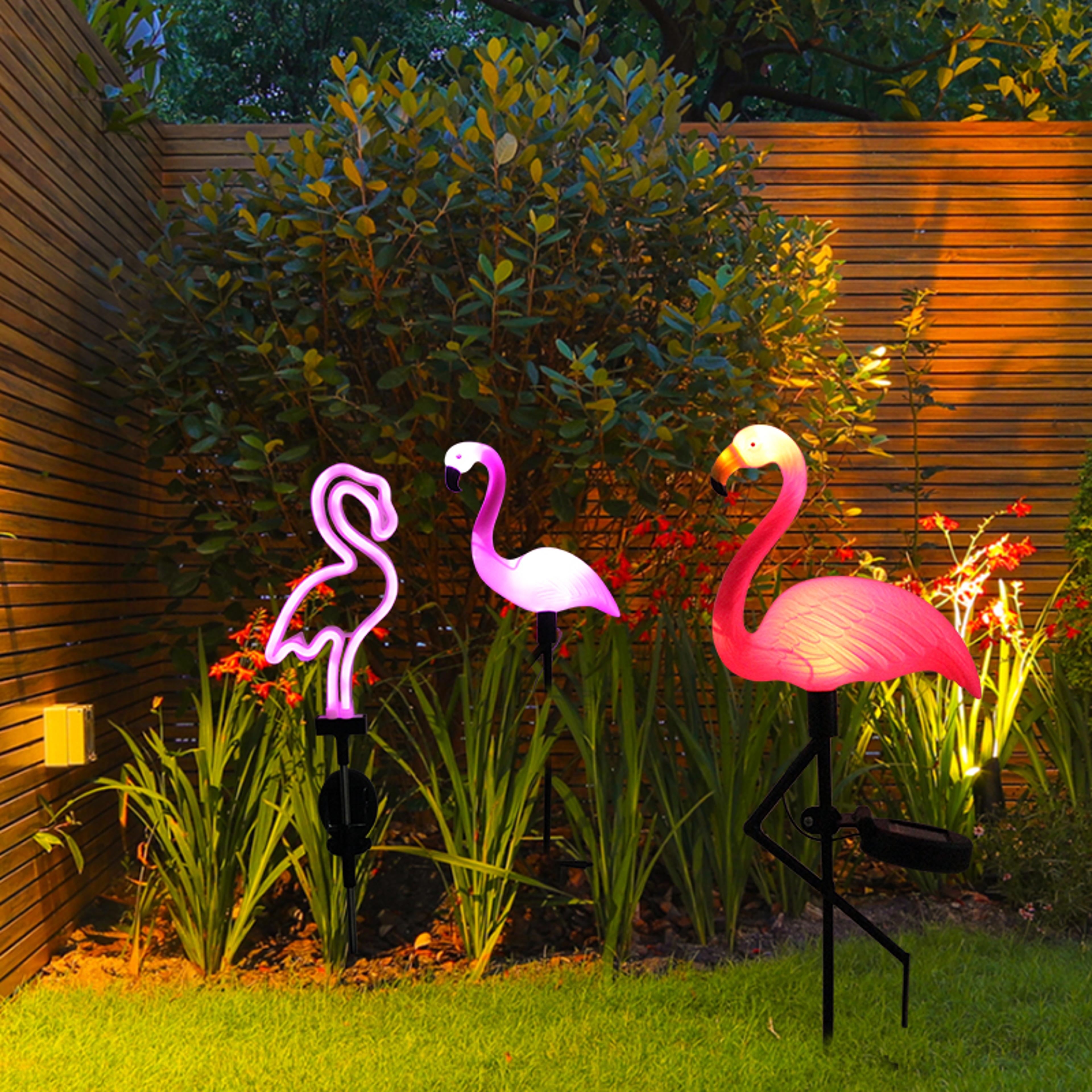 solar patio ground lantern, waterproof stake light pathway decor, solar flamingo light led outdoor