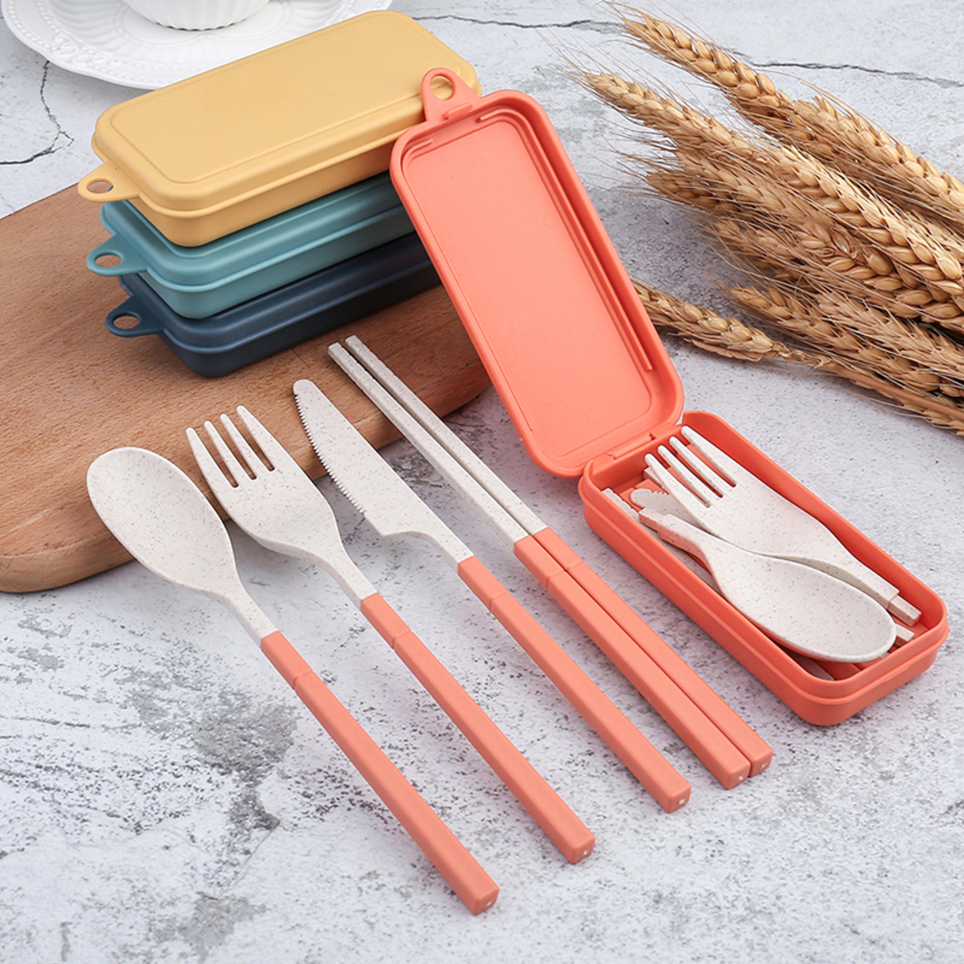 travel tableware set wheat straw camping cutlery detachable dinnerware