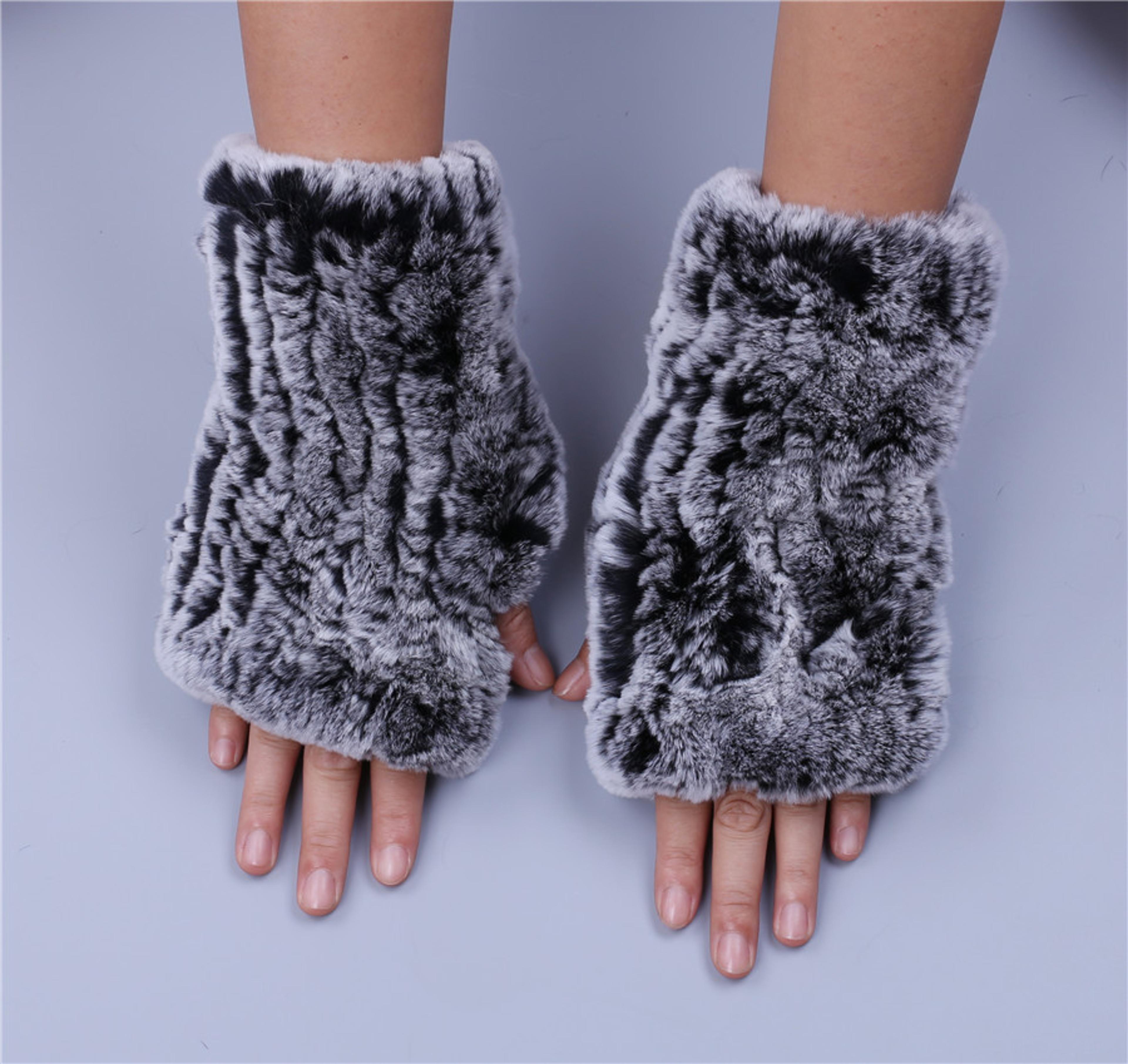 winterrex rabbit fur fingerless gloves soft fluffy fur wrist warmers for women