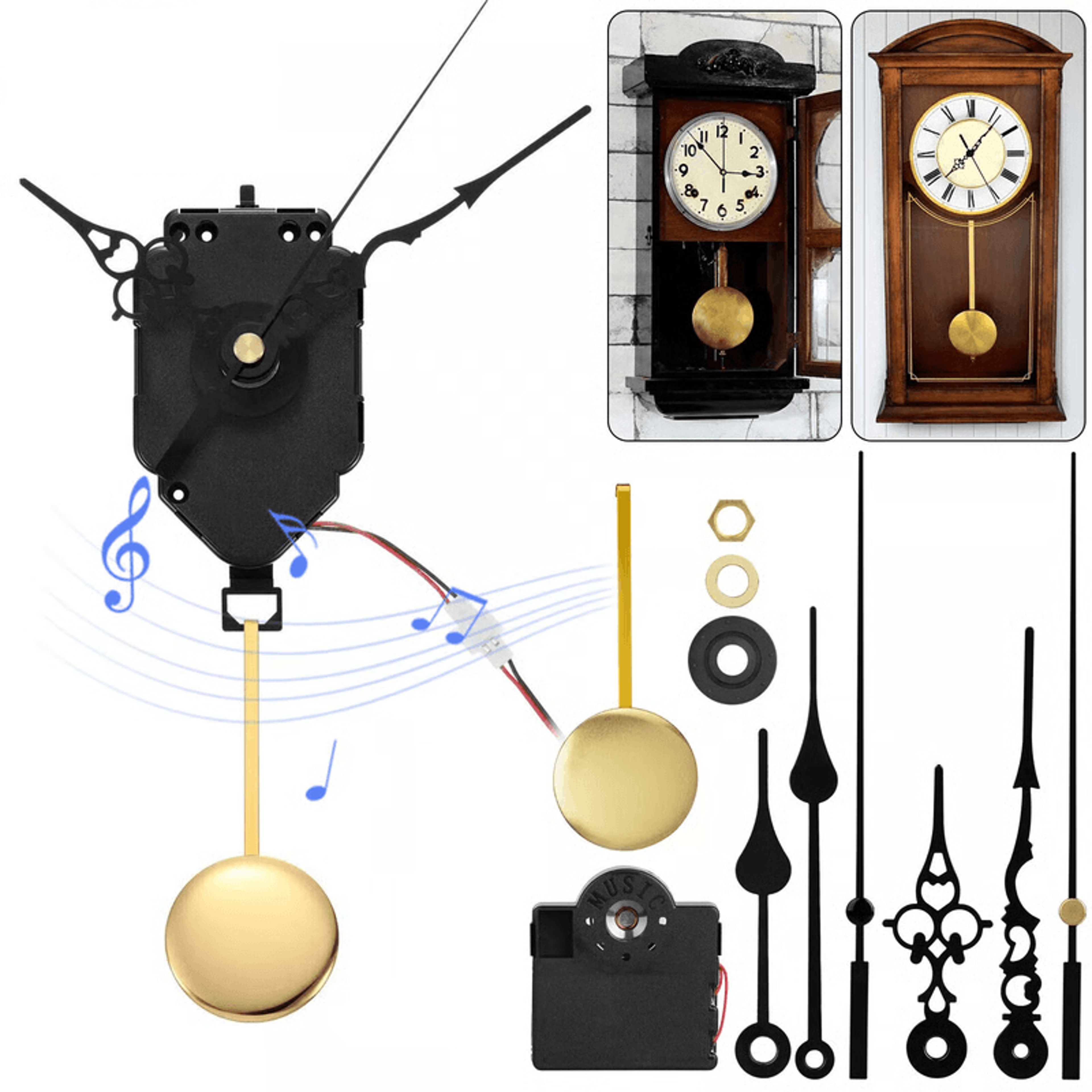 quartz clock movement mechanism with chime & pendulum | diy repair kit for wall clocks