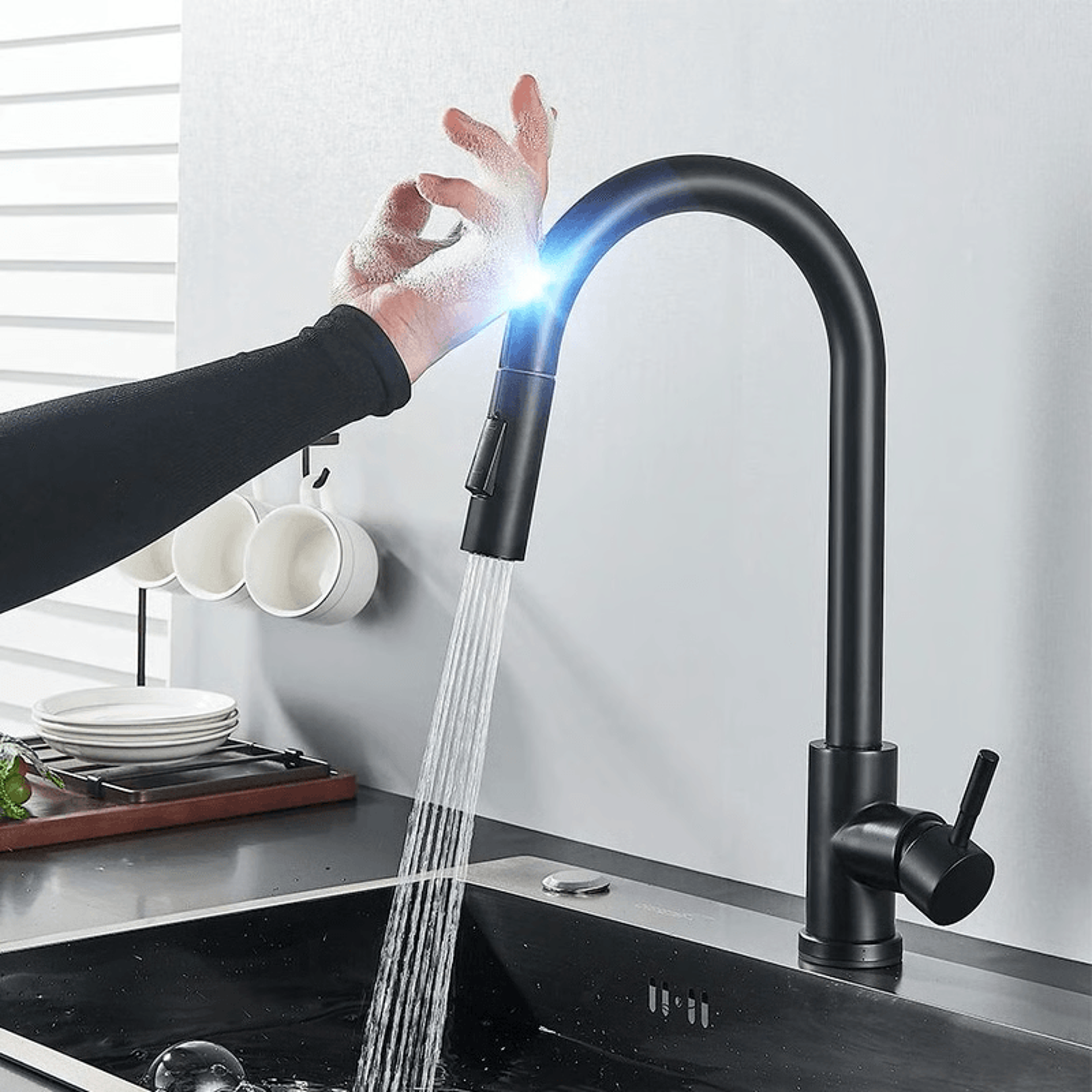 touch sensor kitchen faucet, hygienic, pull-out sprayer for easy use & modern kitchens