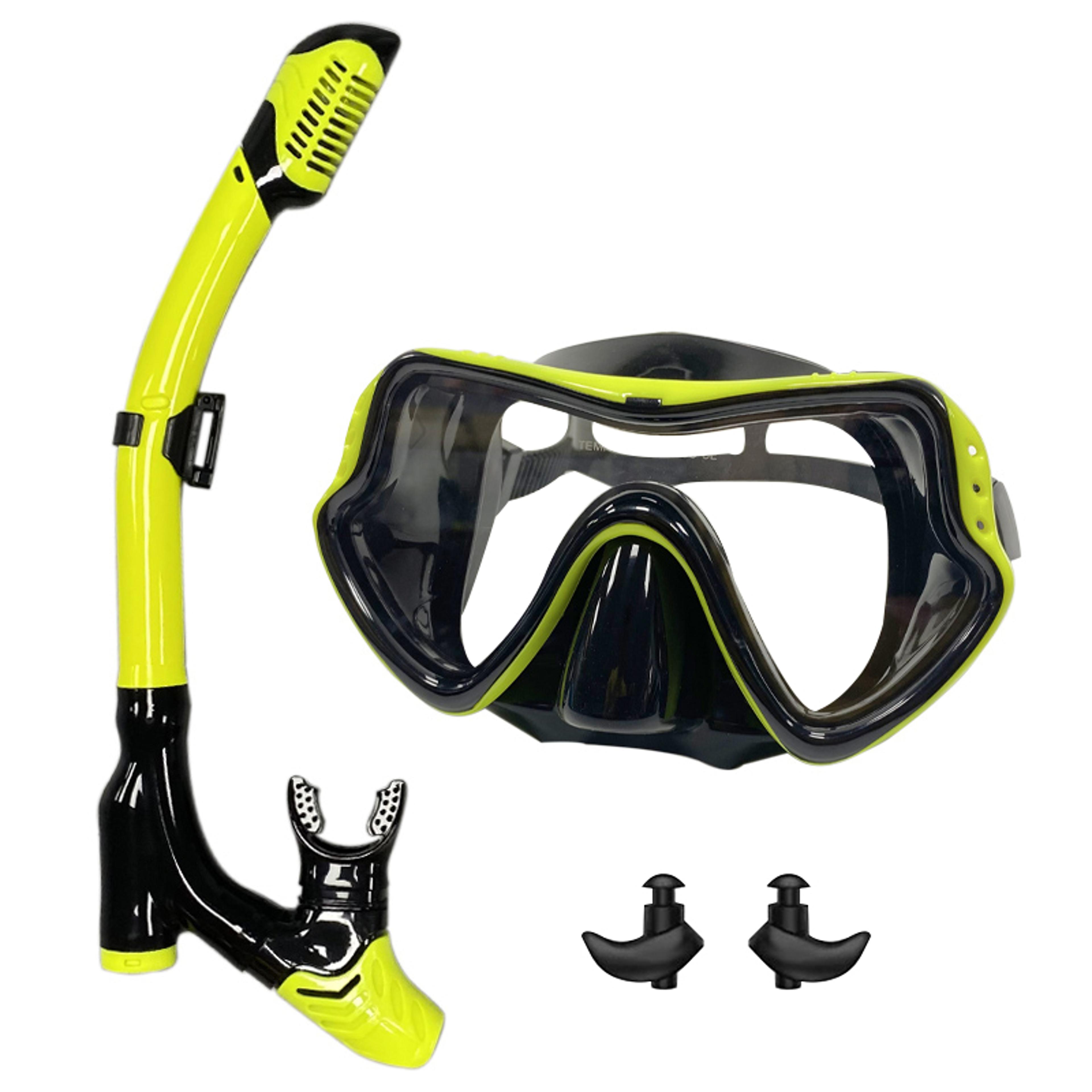 professional snorkel mask set with dry top tube and anti fog tempered glass