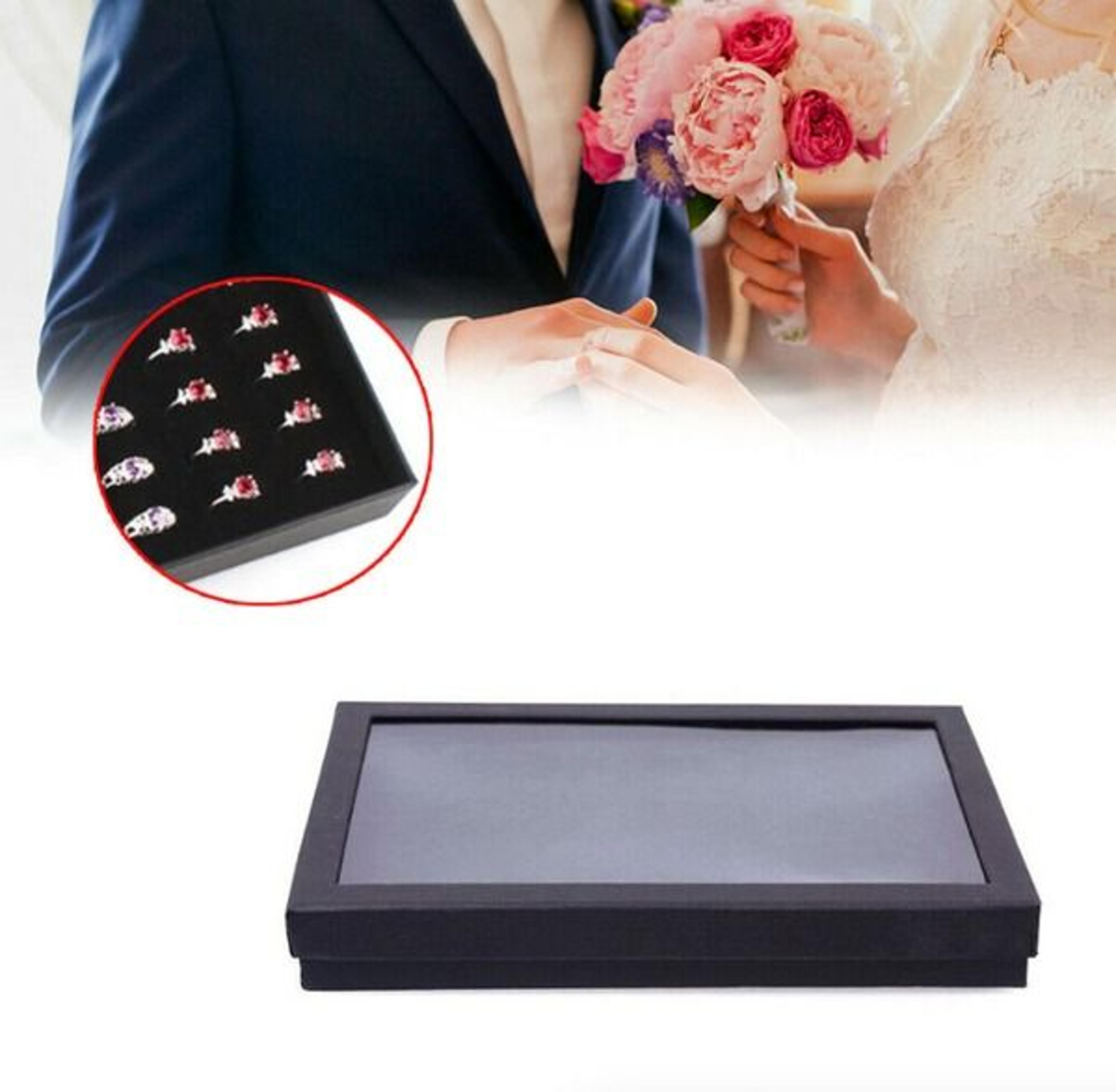 100-slot jewelry ring display, organizer tray holder for earrings, dust-proof storage box, velvet lined jewelry case