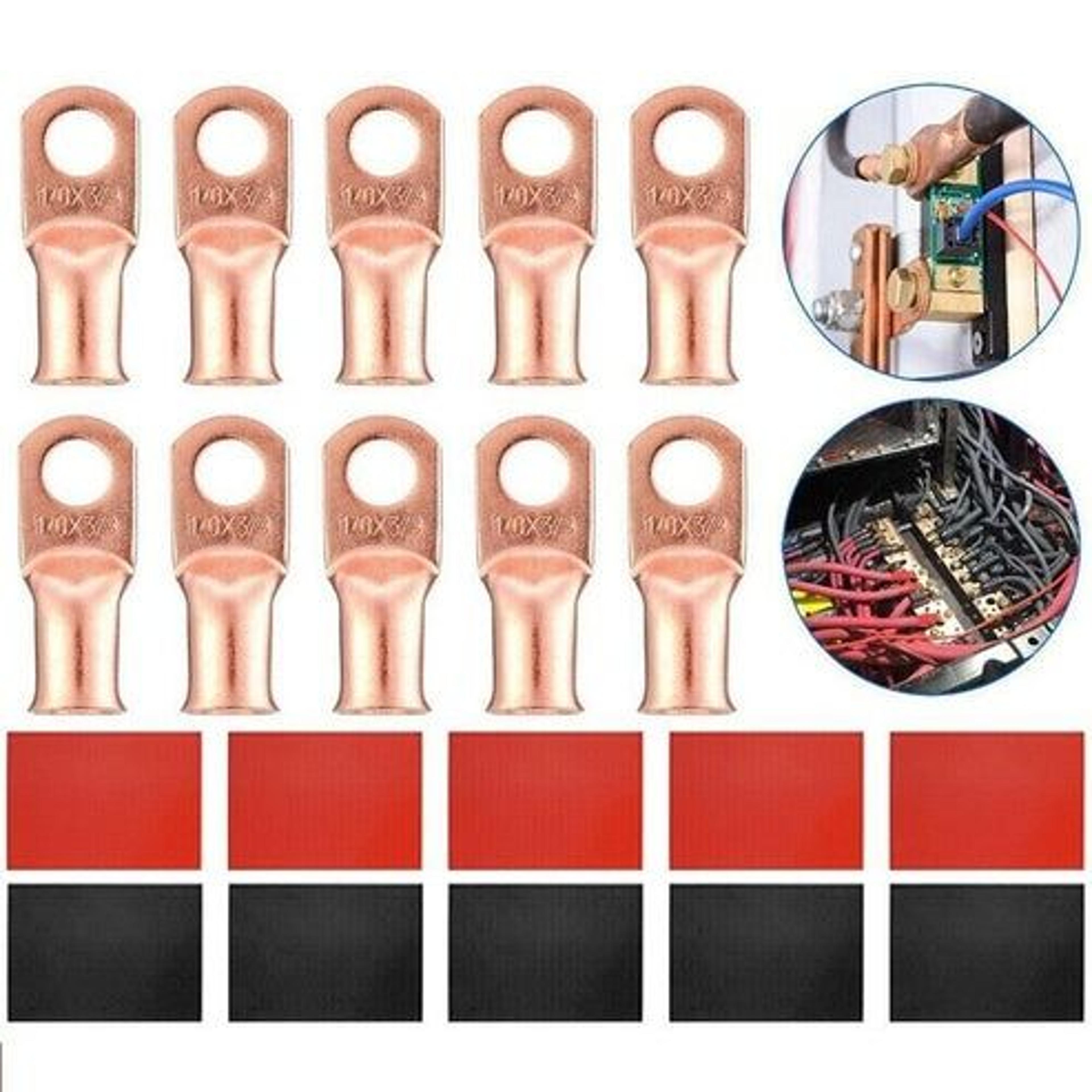 awg copper lugs, black & red heat shrink ring terminals, high-quality crimp solder wire for battery