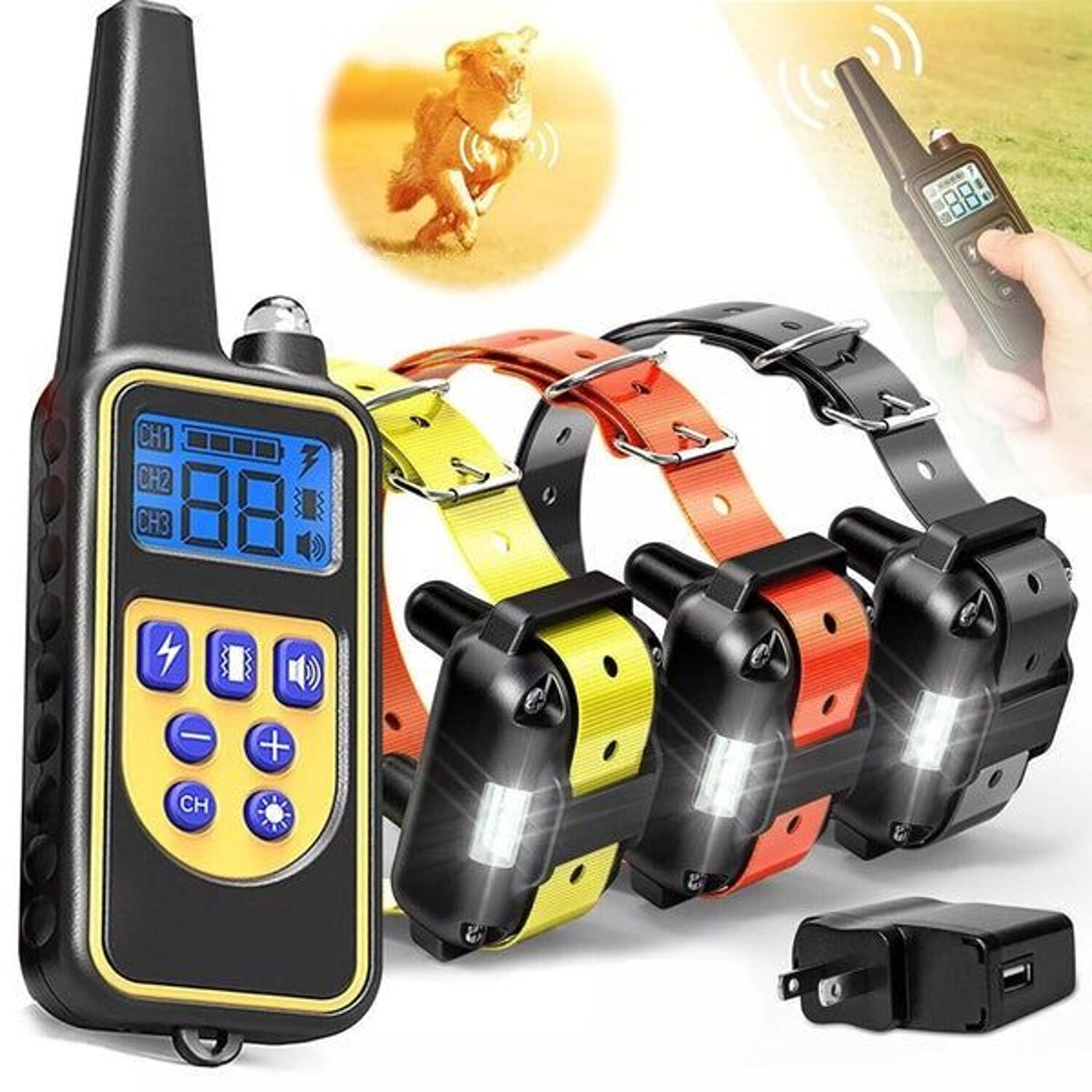 waterproof dog training collar, rechargeable remote shock trainer, yards, adjustable for medium/large dogs