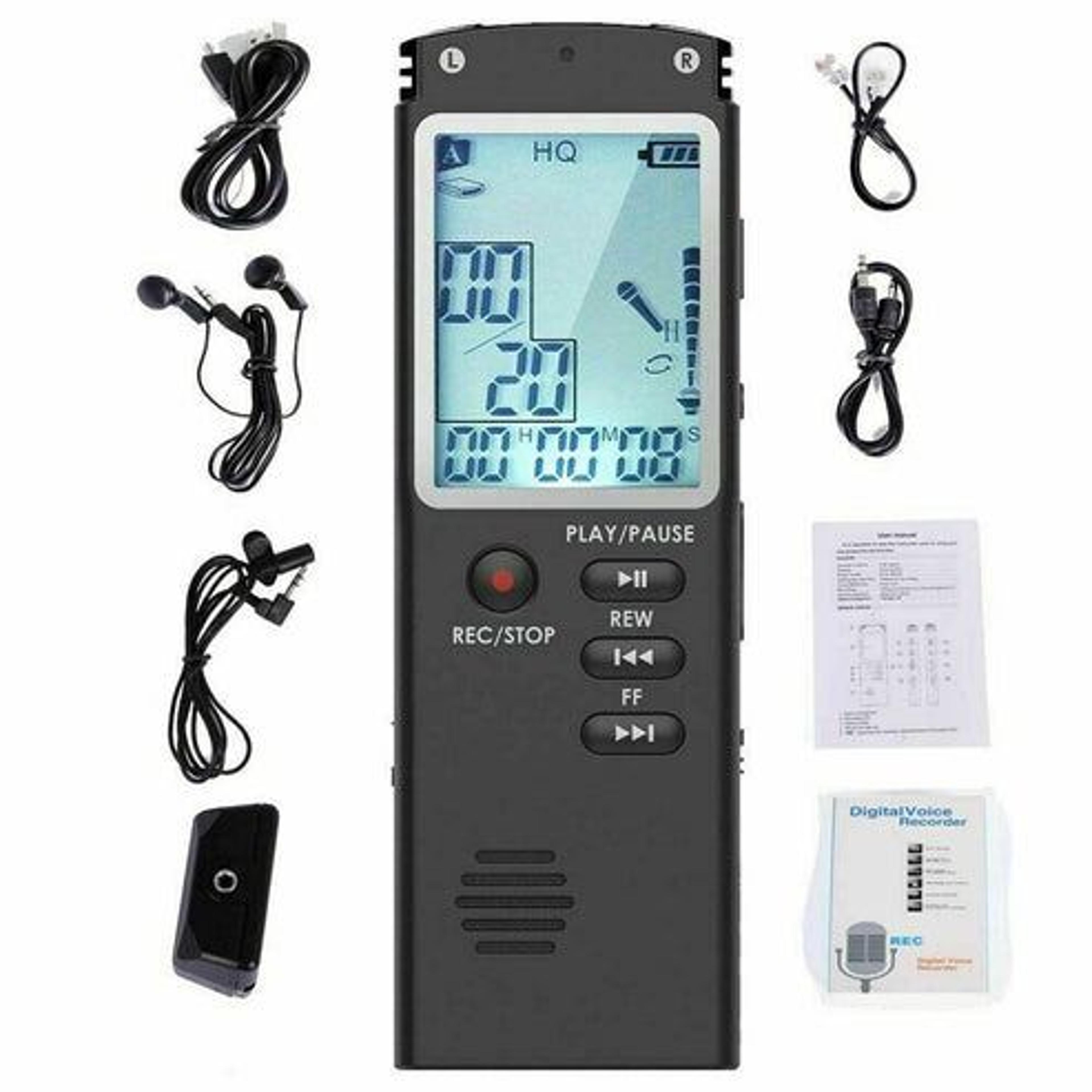 voice activated digital audio recorder, player dictaphone, high-quality sound, lcd display, usb charging