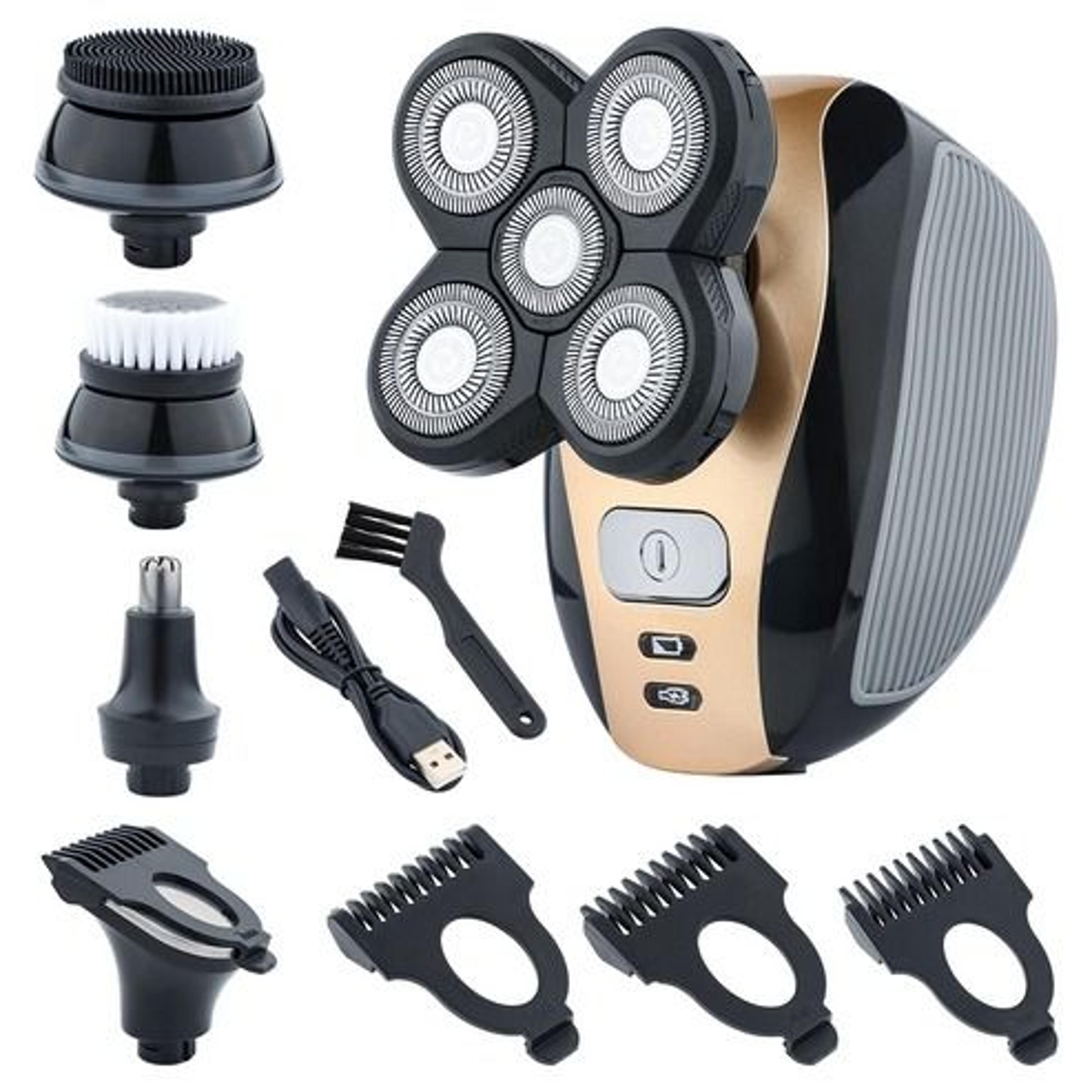 rotary electric shaver, rechargeable trimmer razor for bald head, hair, beard, and face