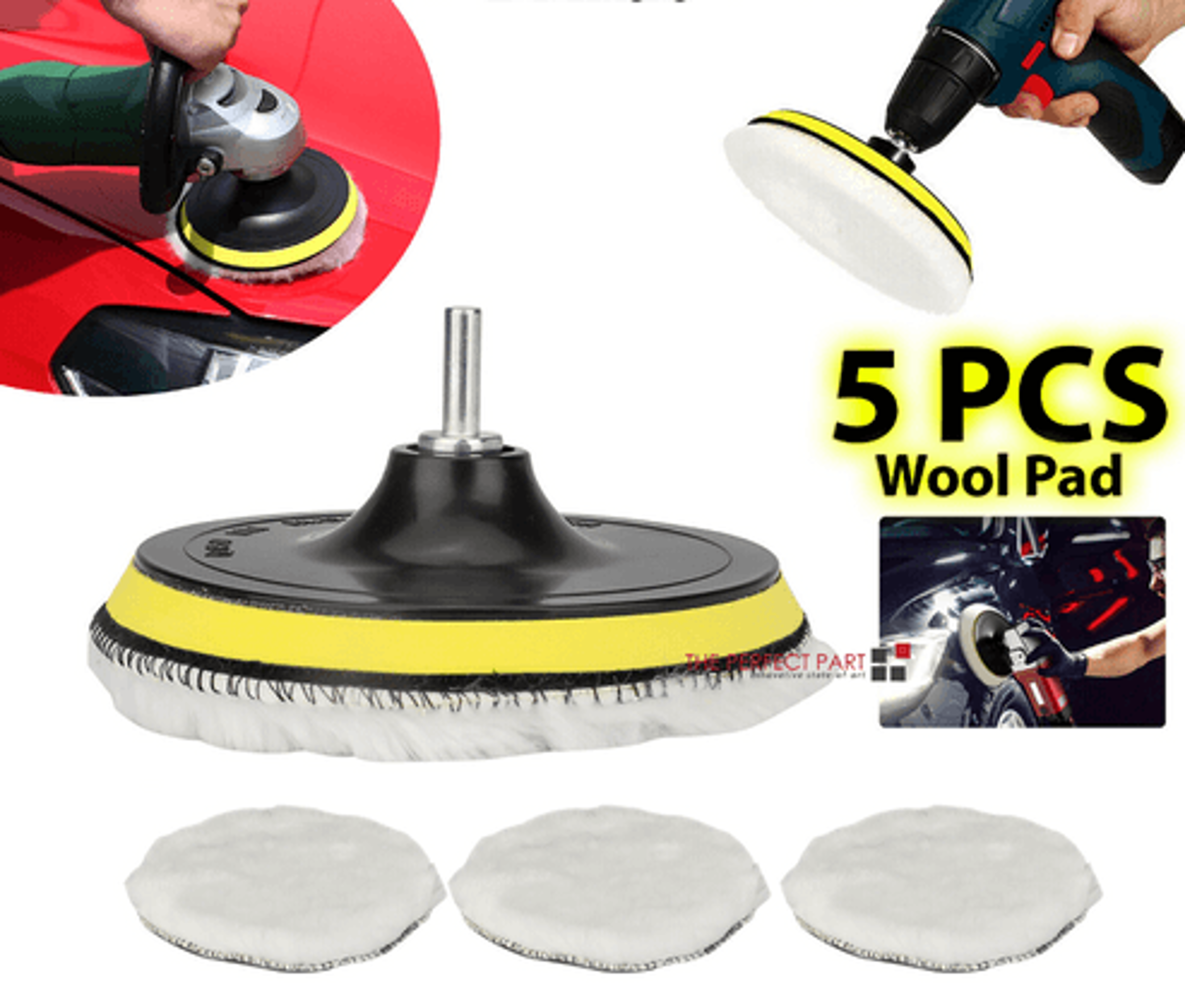 buffing polishing wool pad kit, car polisher drill adapter, drill attachment for auto detailing