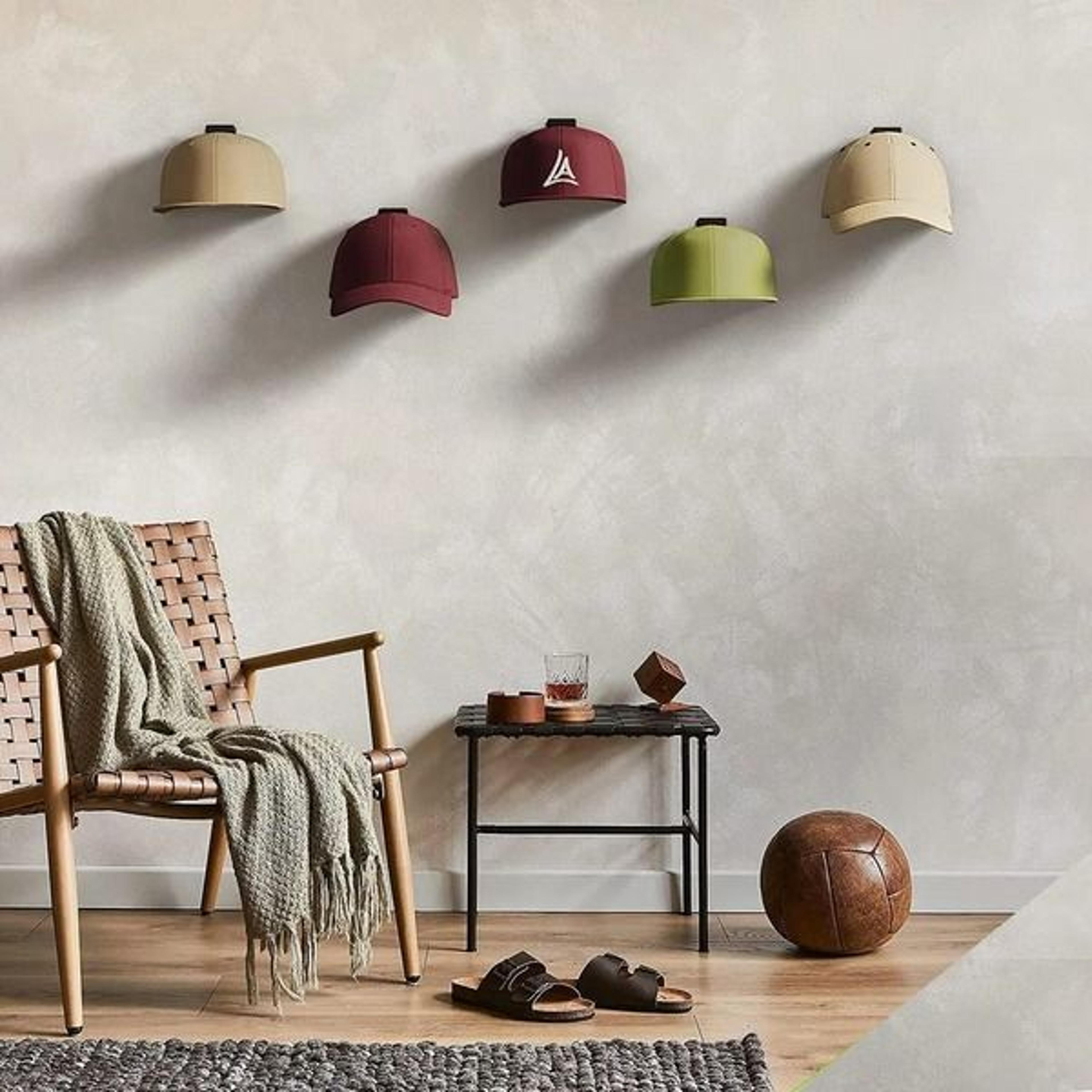 wall door hanger holder for baseball caps, hat rack organizer with hooks adhesive for storage
