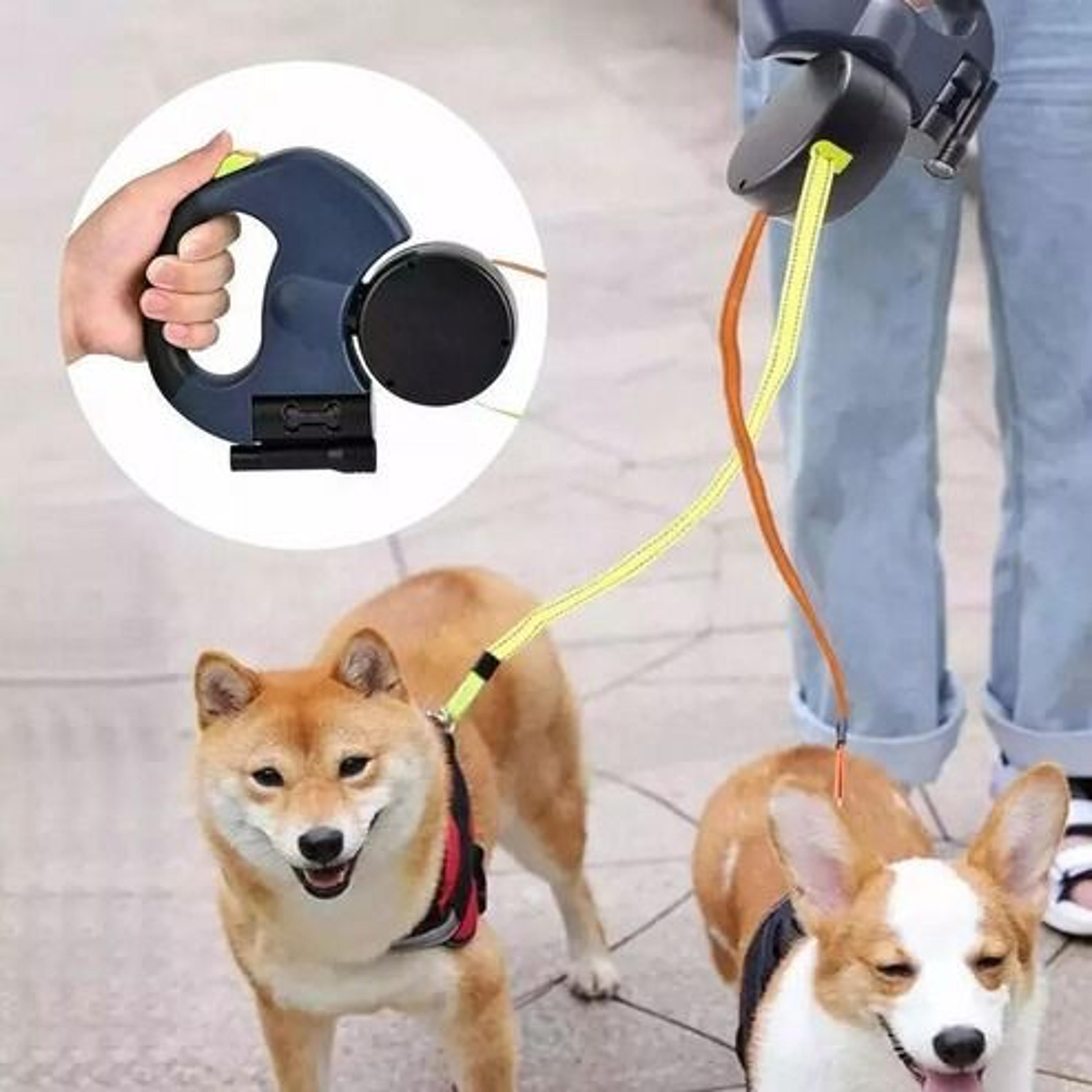 reflective dual pet leash, retractable swivel, double dog walking lead