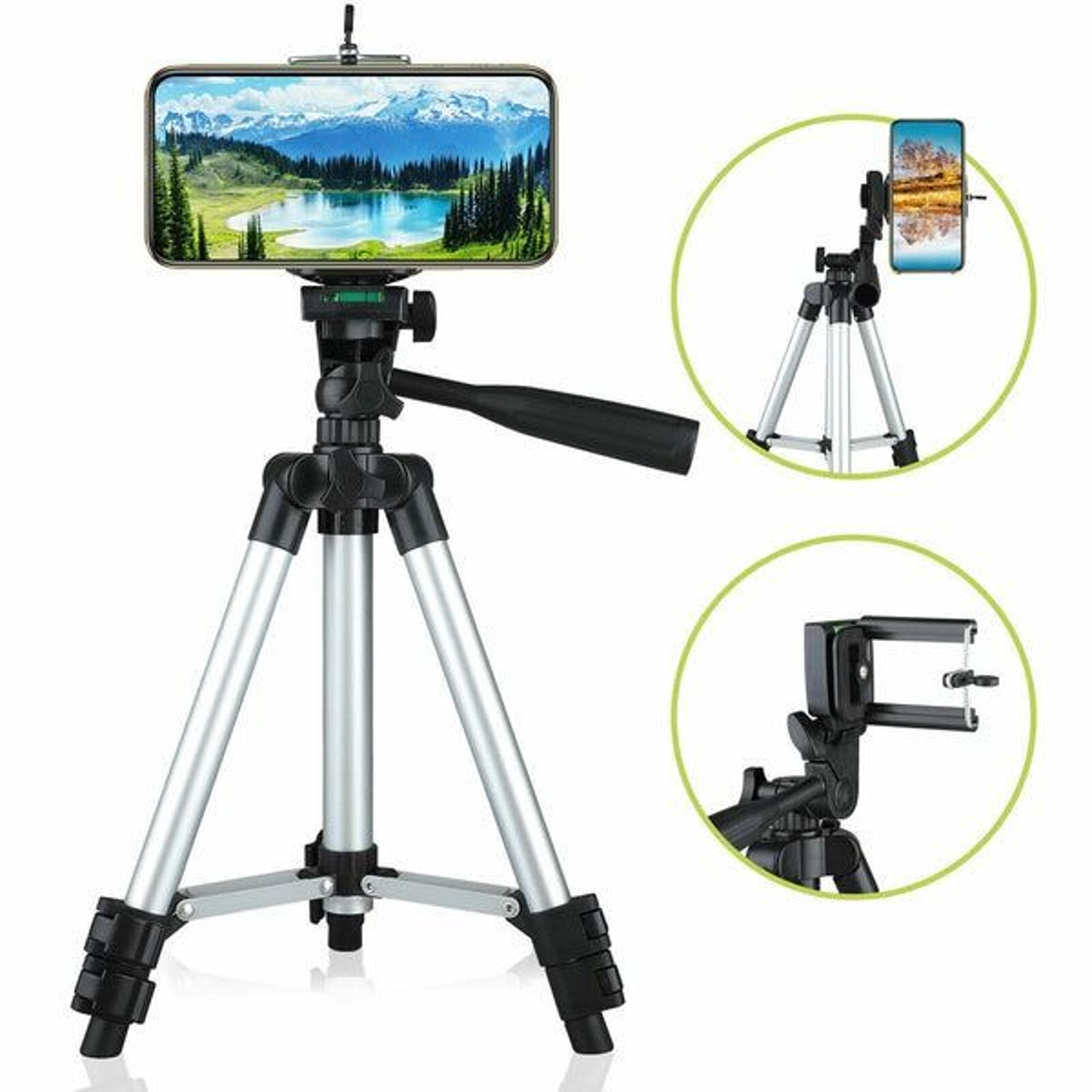 camera tripod stand mount for iphone samsung, professional cell phone holder + bag – easy setup, compact & durable