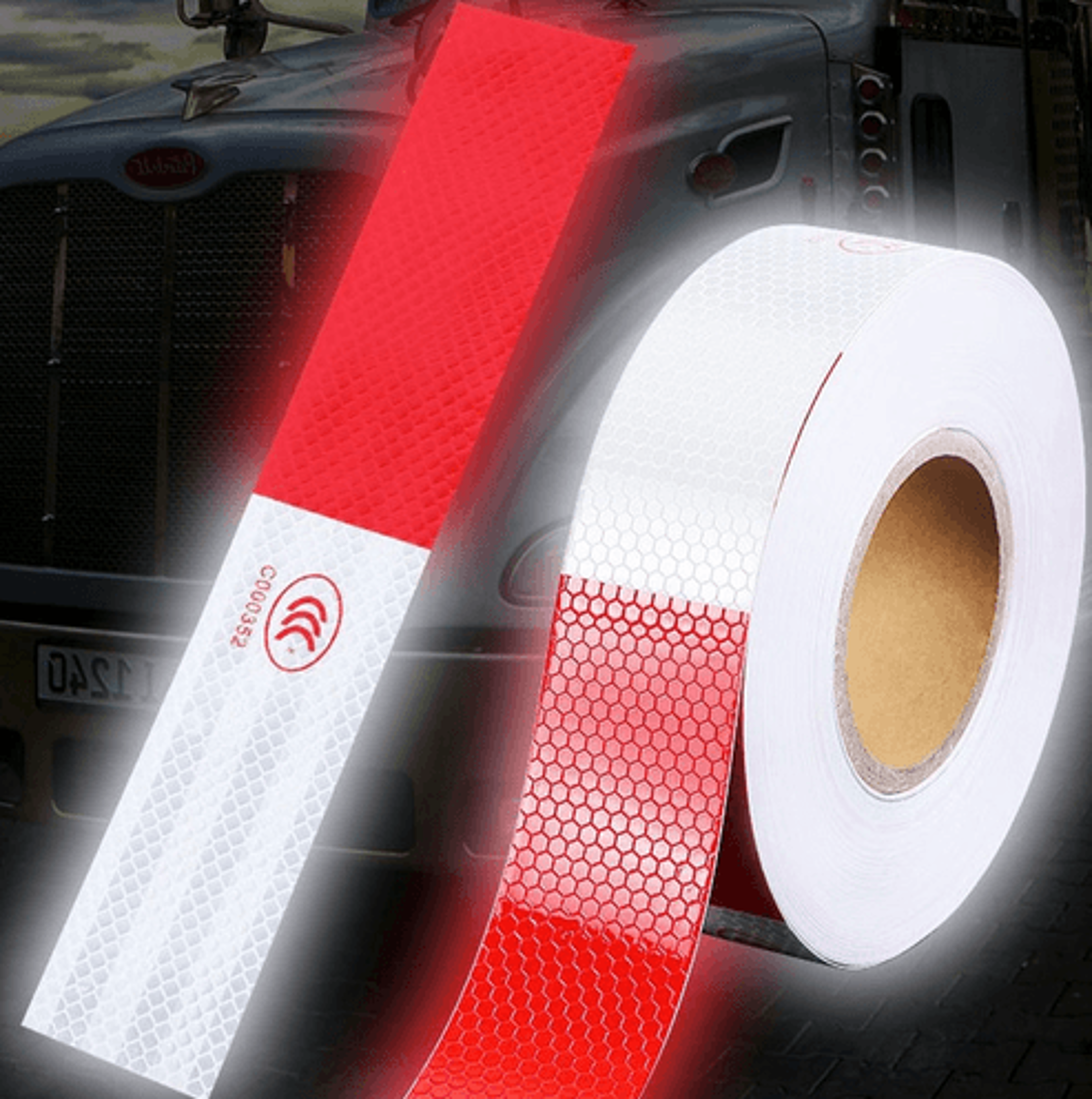reflective safety tape for trailers, trucks, cars, waterproof conspicuity tape, red white warning sign, high-visibility