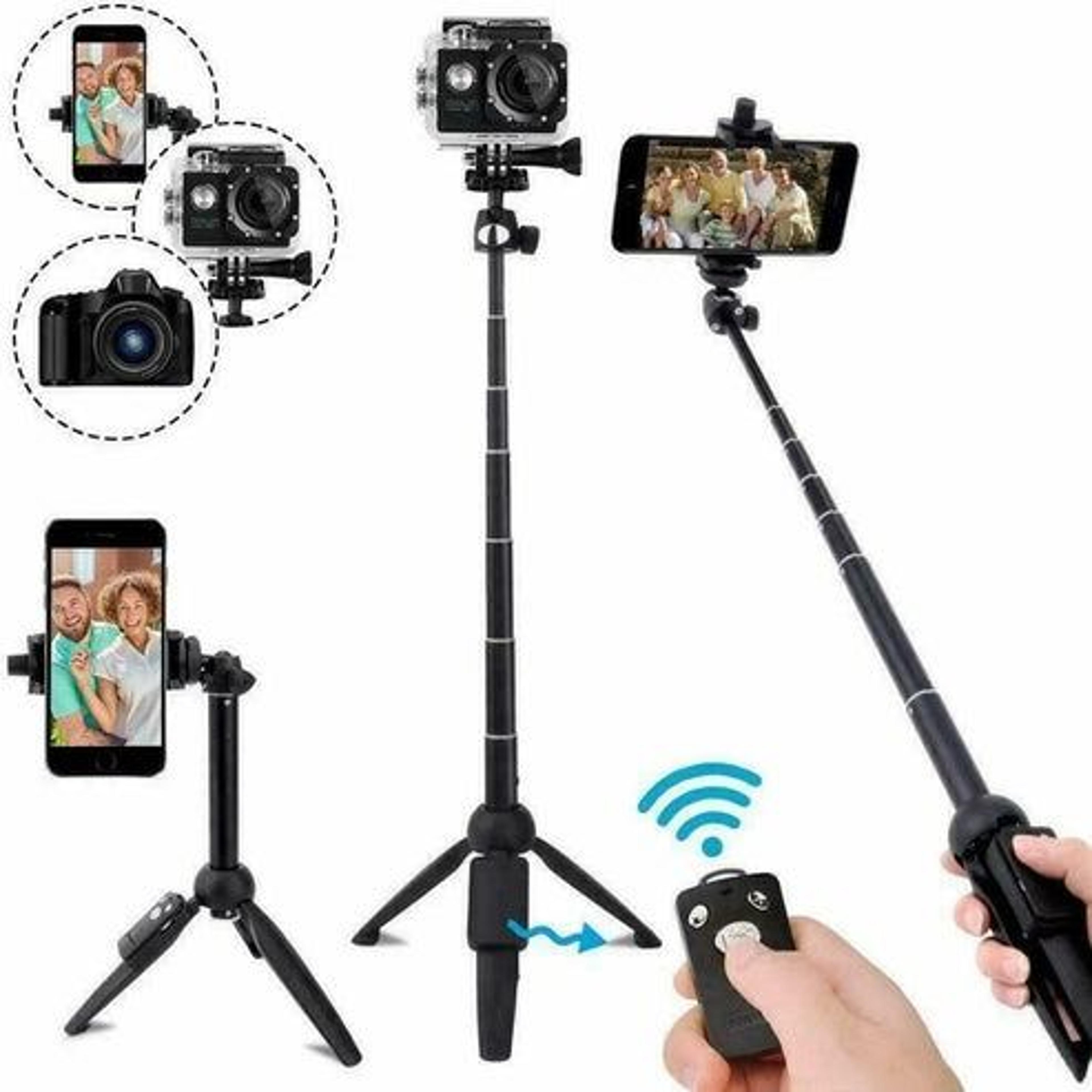 portable selfie stick tripod with bluetooth remote, ideal for iphone, android, gopro, compact & lightweight