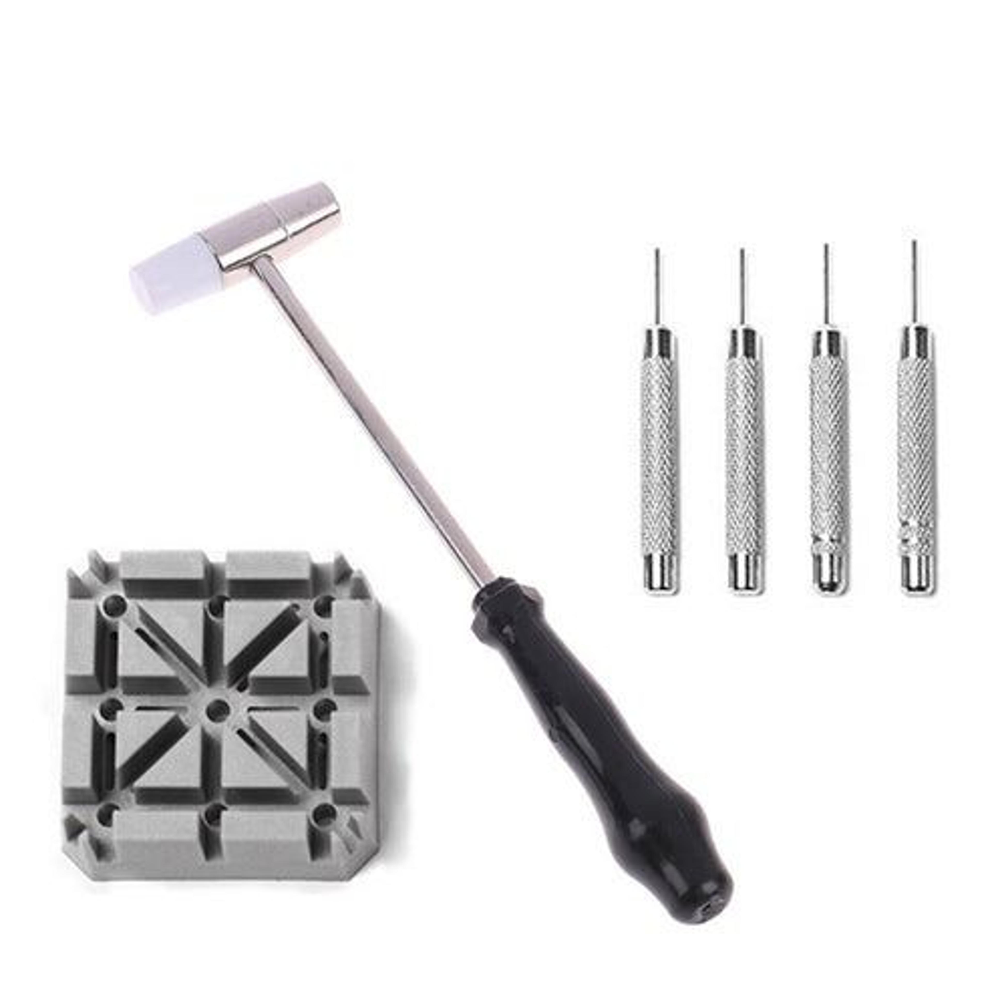 watch repair band link remover tool kit with hammer punch pins, watch strap holder for home use