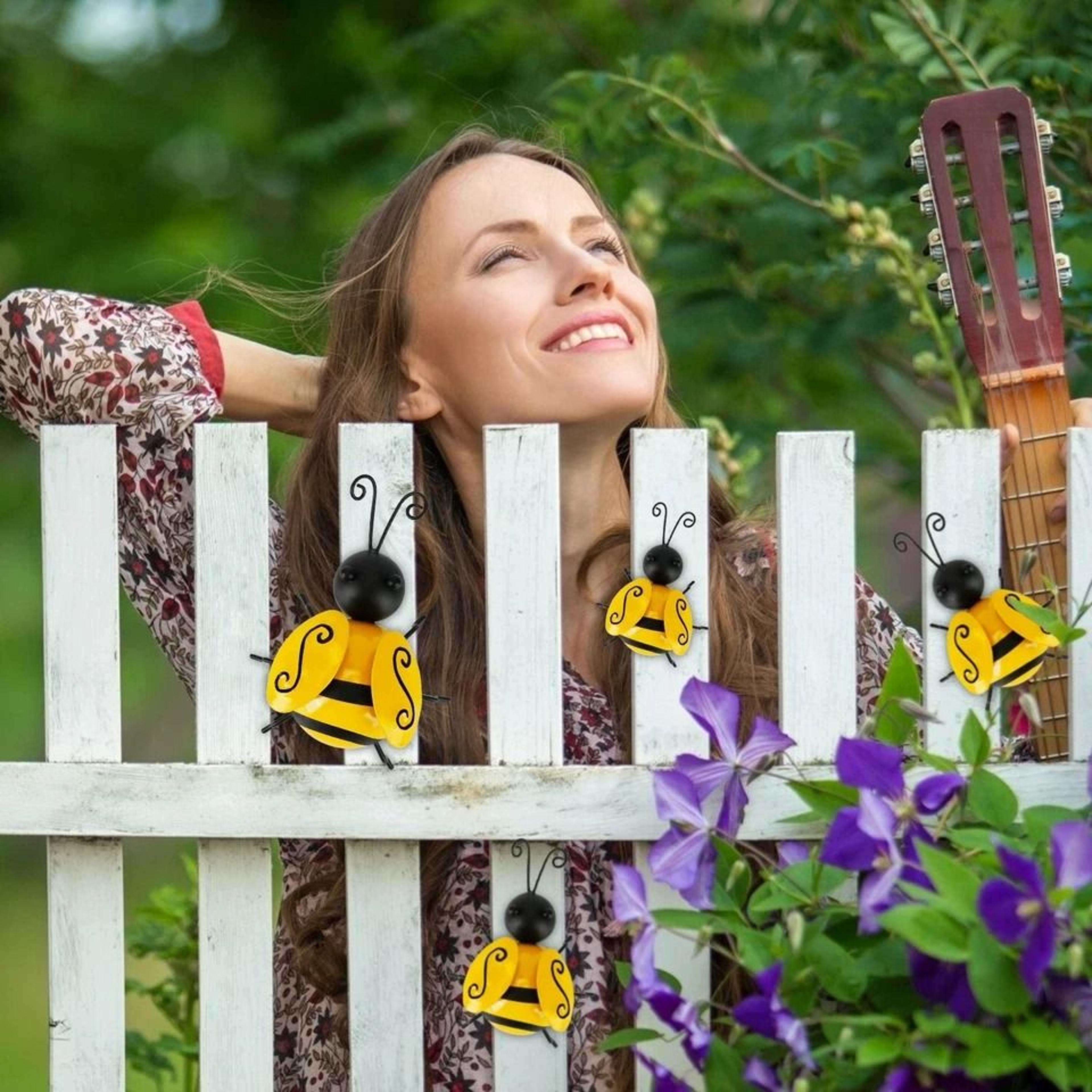 metal bumble bee wall art, hanging bee garden ornament set, perfect for lawn, fence, and home decor, ideal spring gift