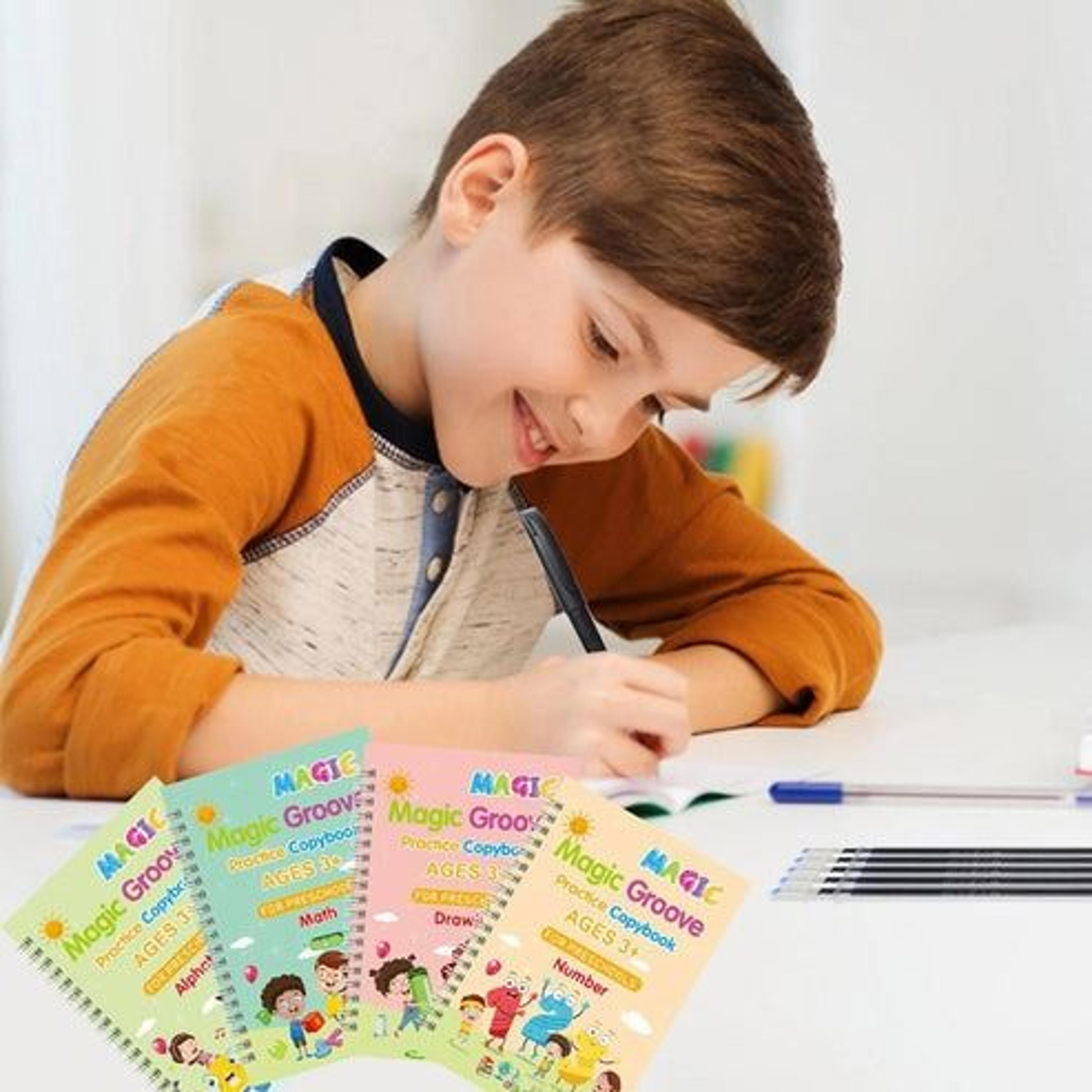 handwriting practice copybook set, grooved magic practice book for boys and girls, perfect for kids learning