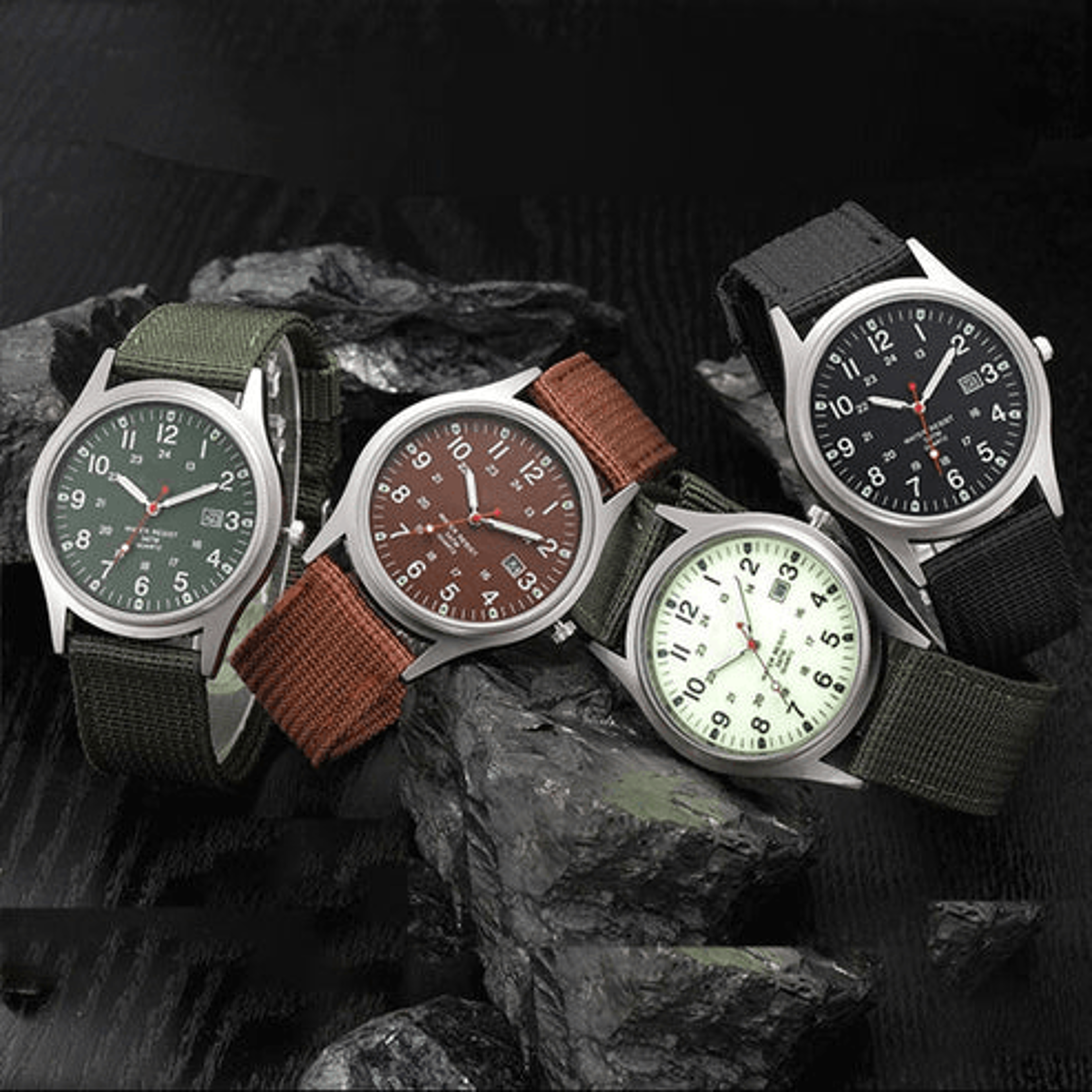 military army men's luminous wrist watch, nylon strap, quartz date watch for outdoor enthusiasts