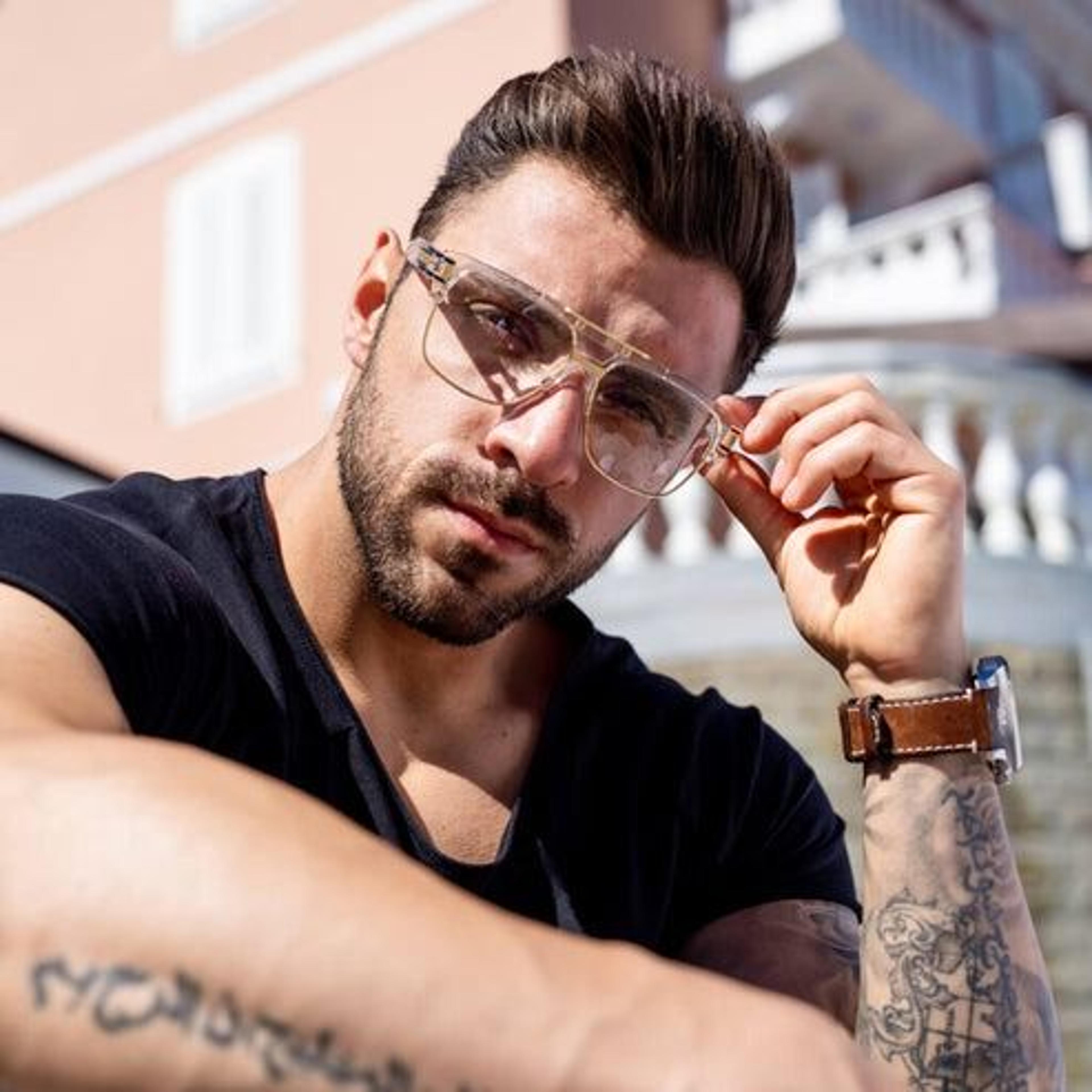 men's sunglasses, fashion square clear lens, designer gold frame style