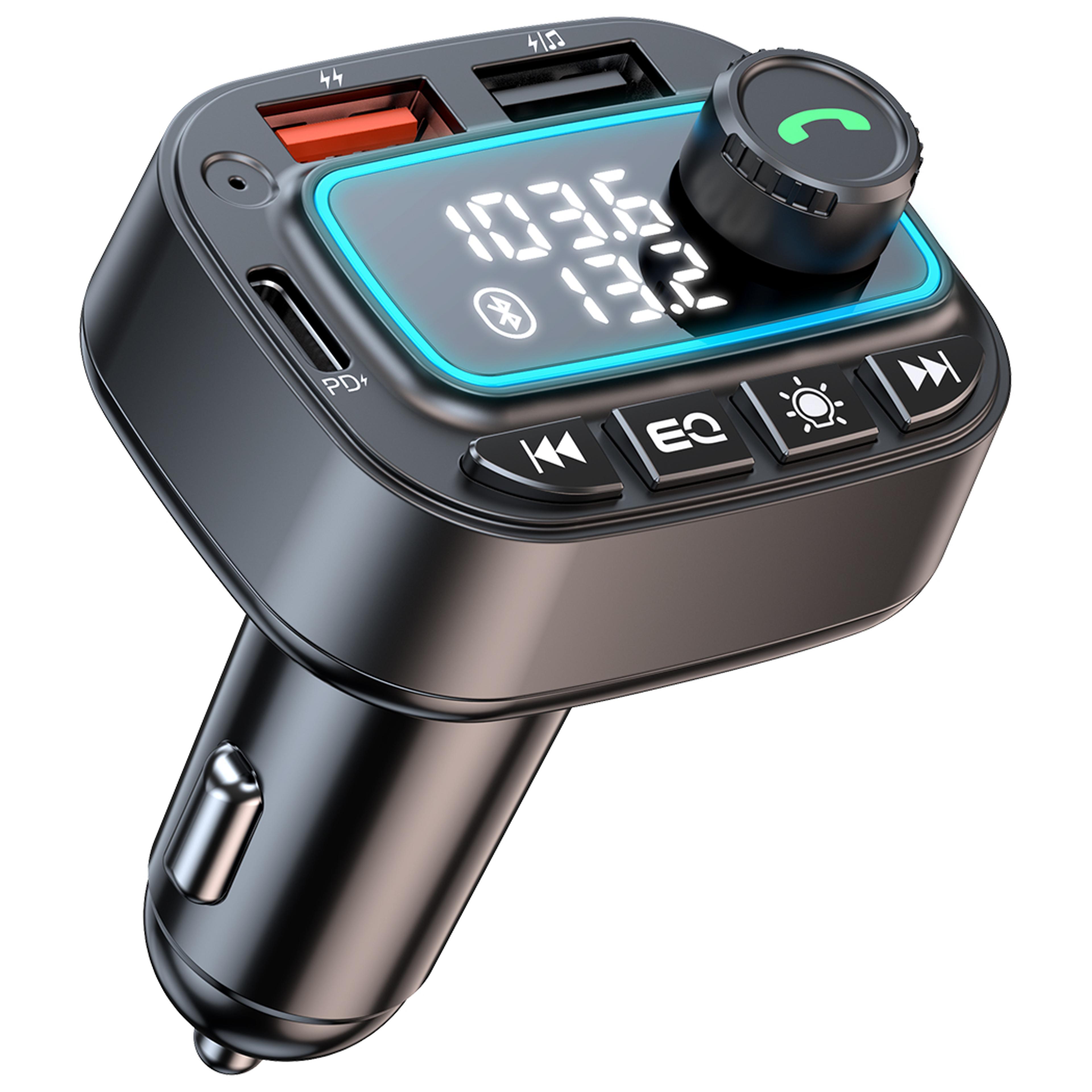 bluetooth 5.3 fm transmitter car adapter, 30w usb c car charger, wireless radio mp3 player hands free calling