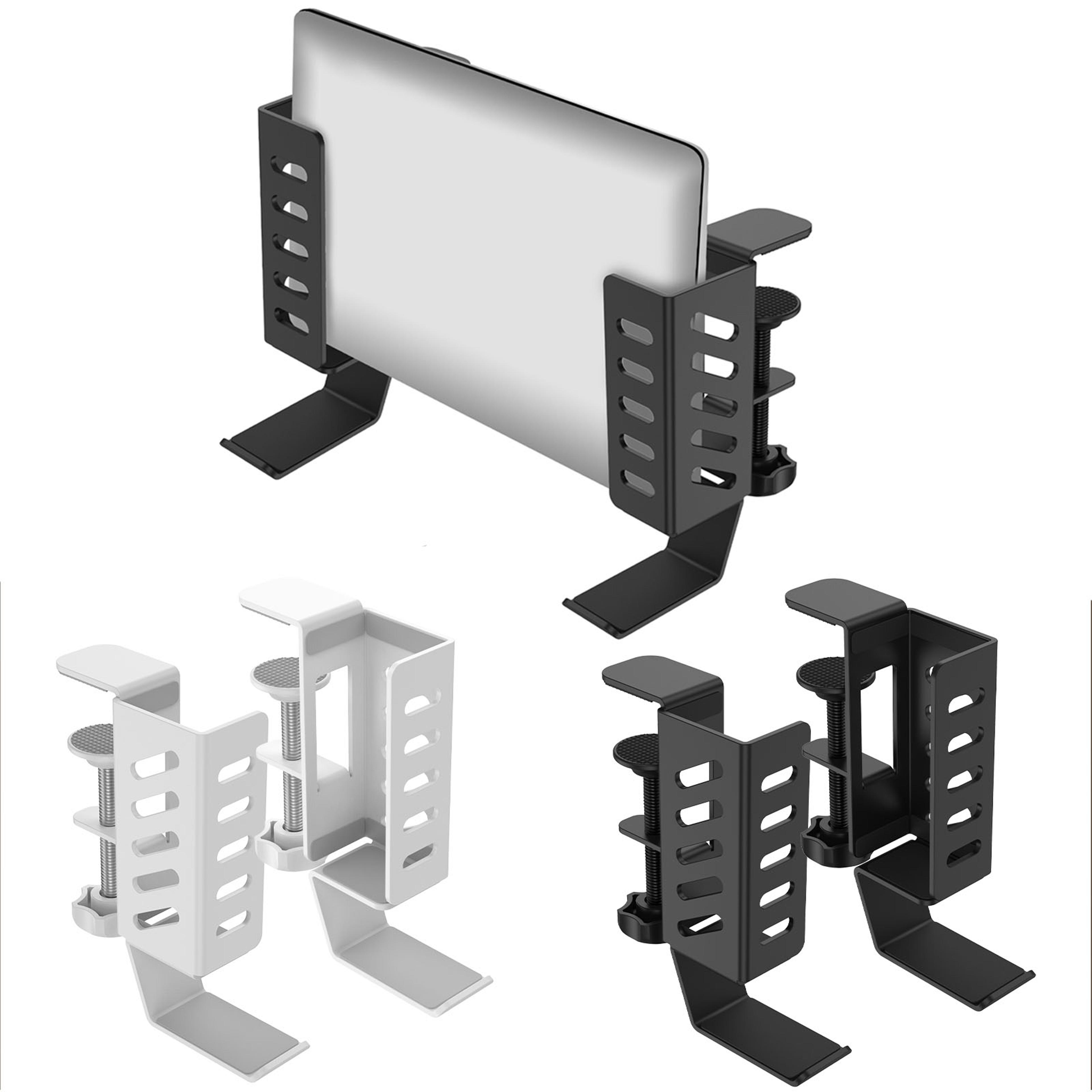 desk side laptop headphone mount, 2pcs adjustable hanging laptop holder, space saving clamp on desk for home, office