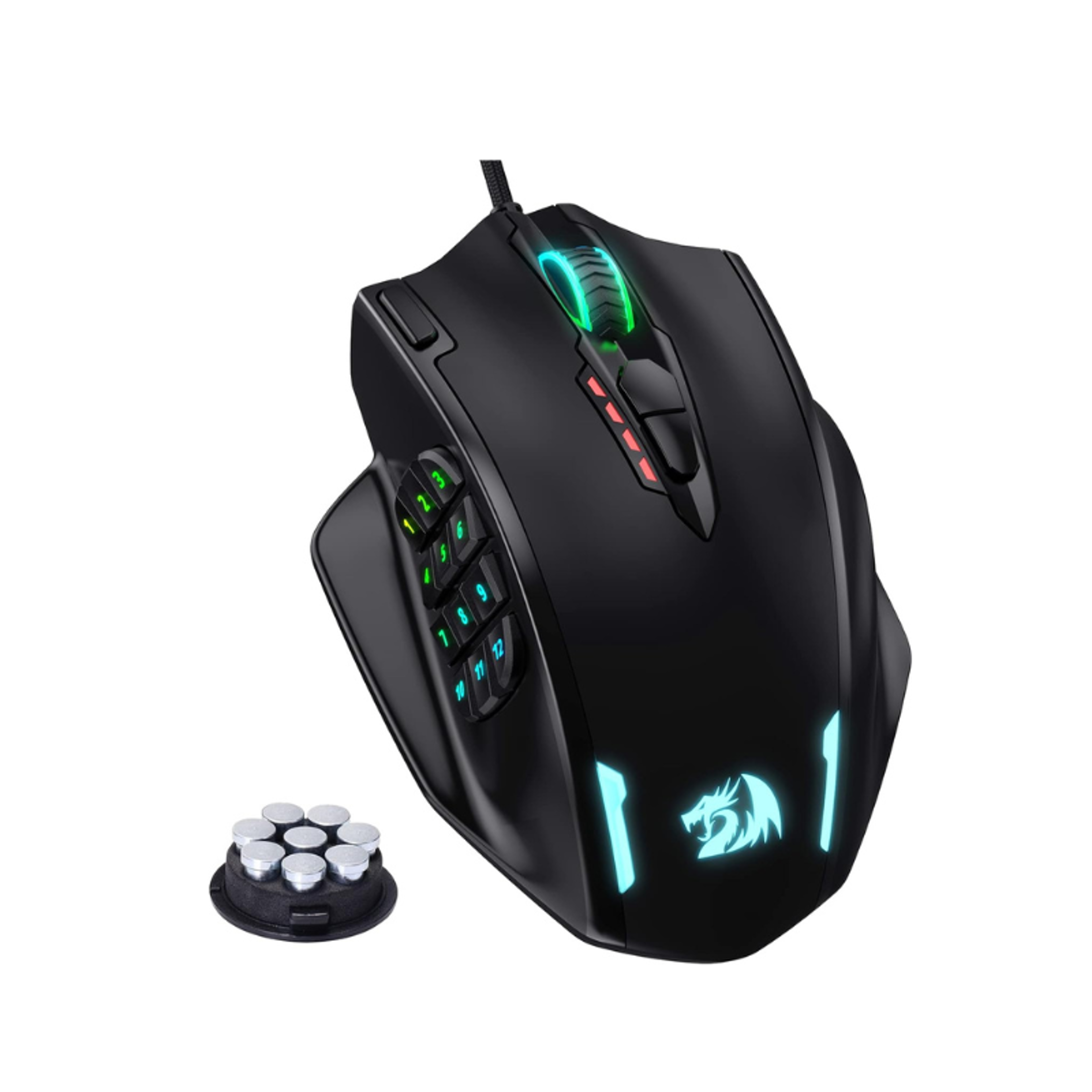 usb wired gaming mouse, redragon m908, rgb backlight led, 12400 dpi, 18 programmable buttons