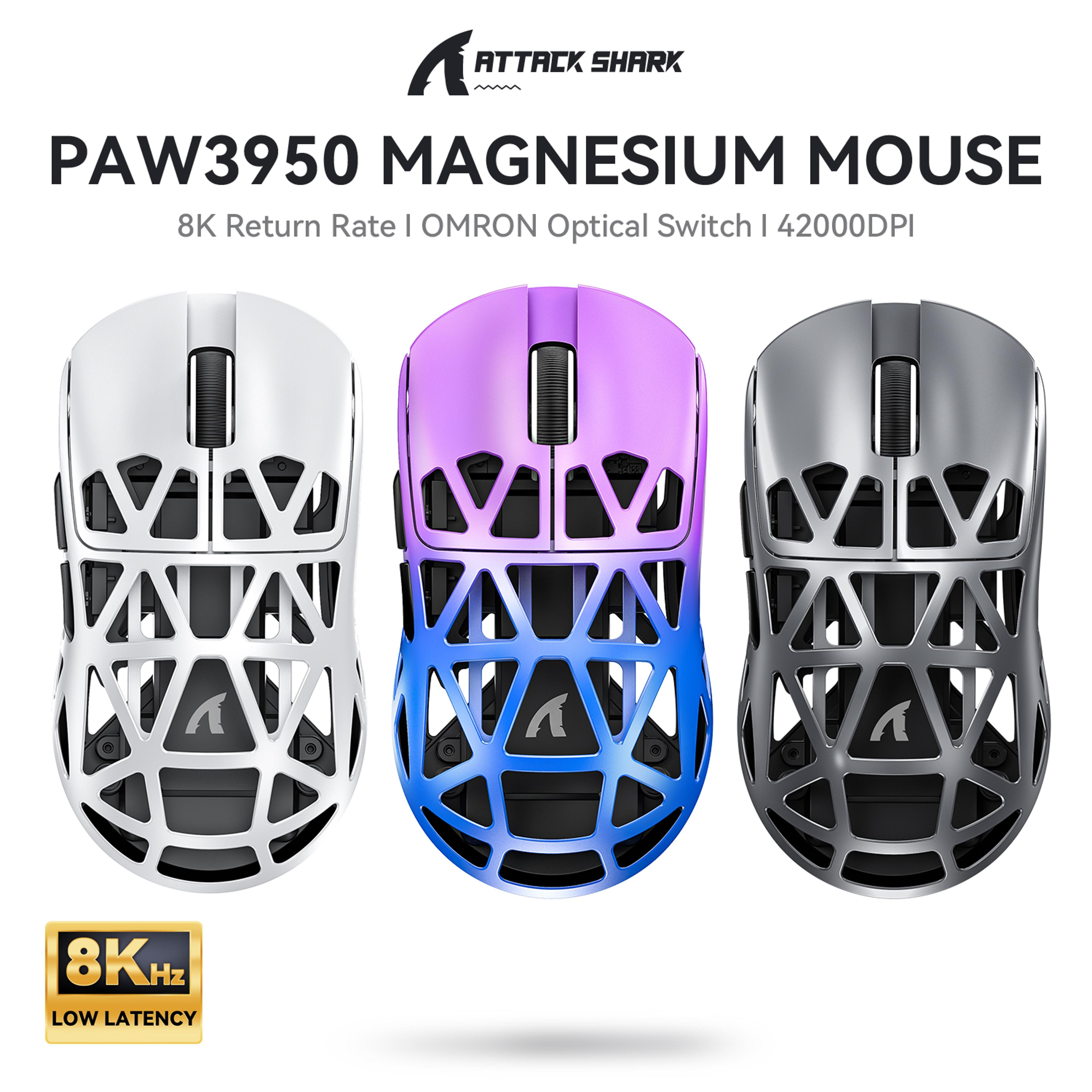 paw3950 8k attack shark r2 wireless gaming mouse, magnesium alloy lightweight, bluetooth tri-mode for office, gaming