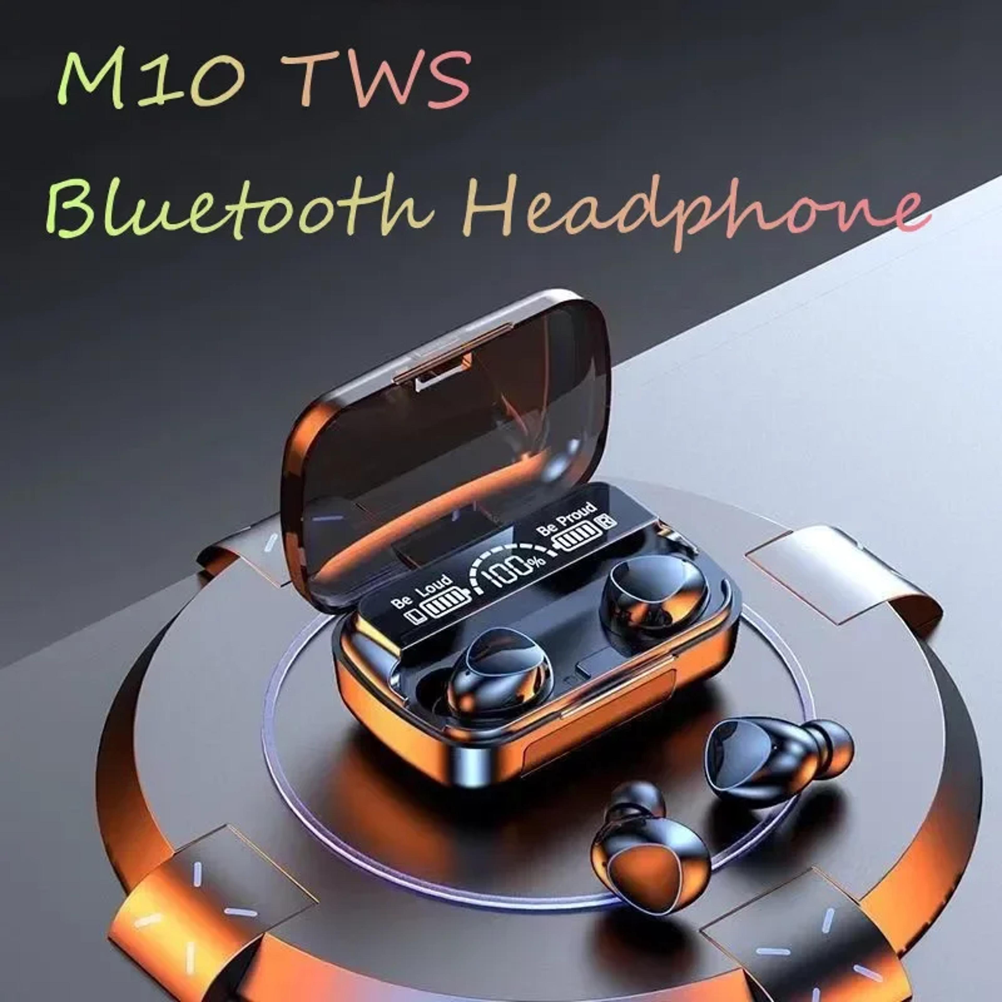 m10 tws wireless earphones, bluetooth stereo headsets, charging box, waterproof headphones with built-in microphone