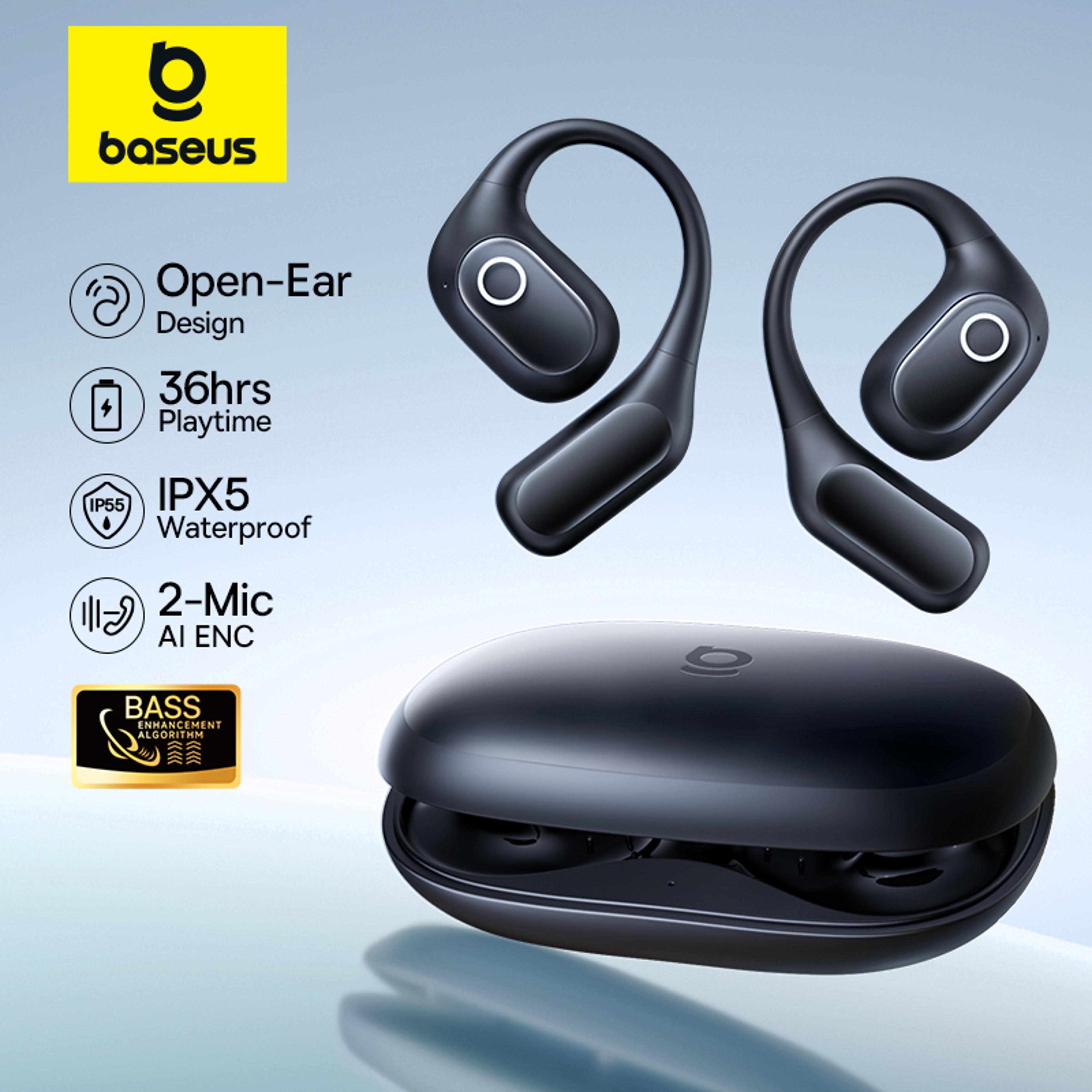 true wireless bluetooth 6.0 ear hooks headphones, baseus eli 2i fit open-ear earphones, ipx5 waterproof sports earbuds