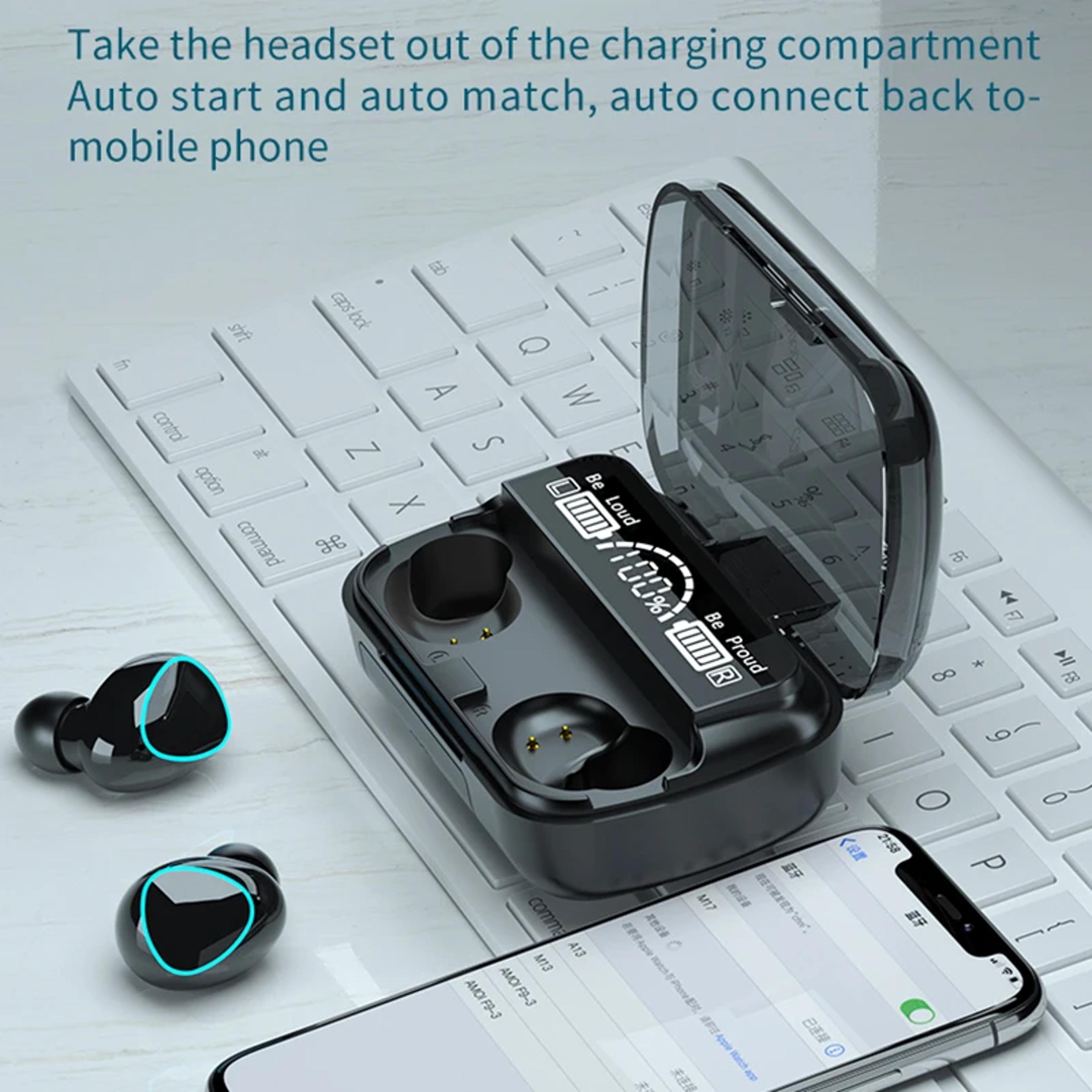 led display headphones tws m10, sport earphones with charge box, phone noise cancelling mic earbuds