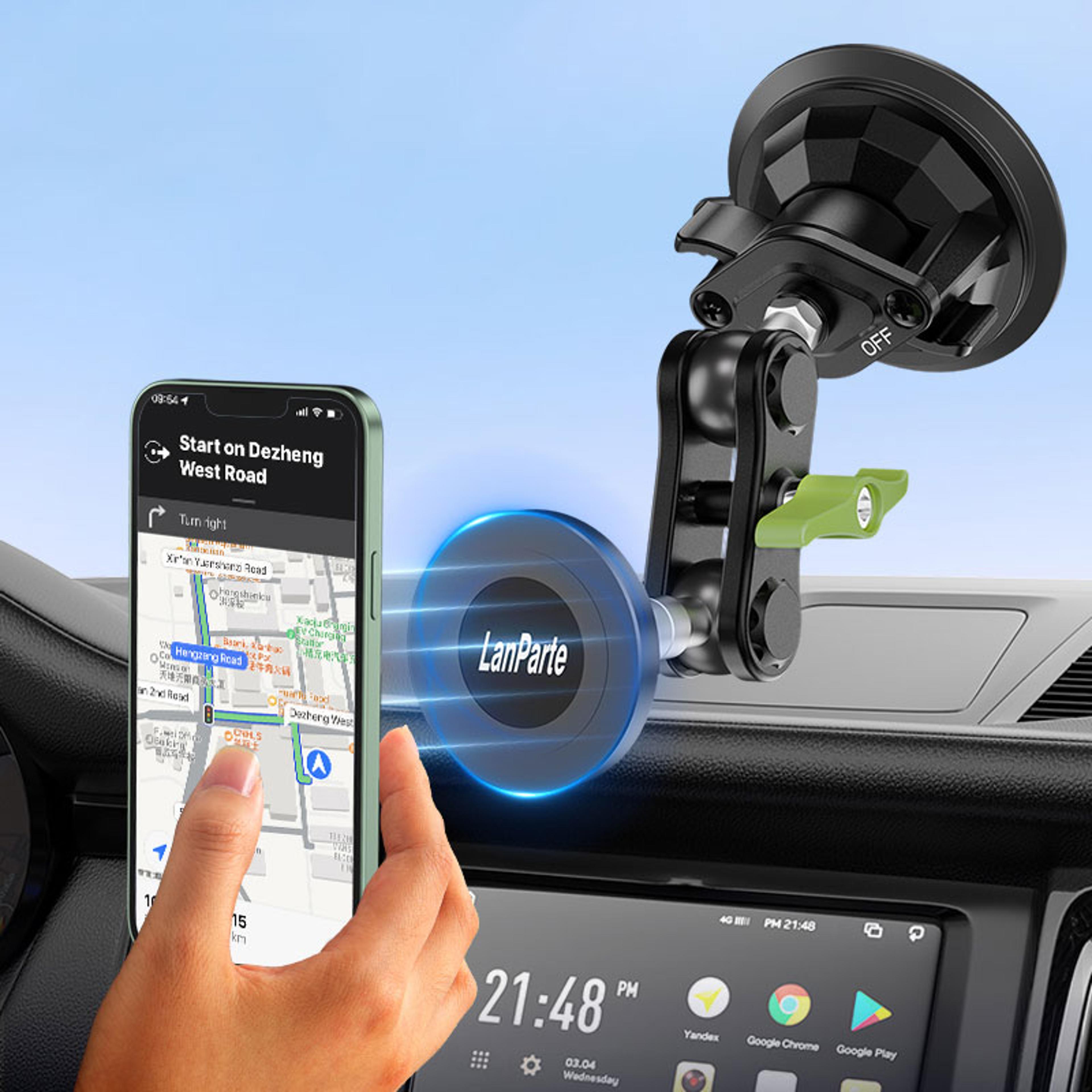 magnetic car phone holder, dashboard phone mount, 360 rotating suction cup, strong sticky, anti-shake