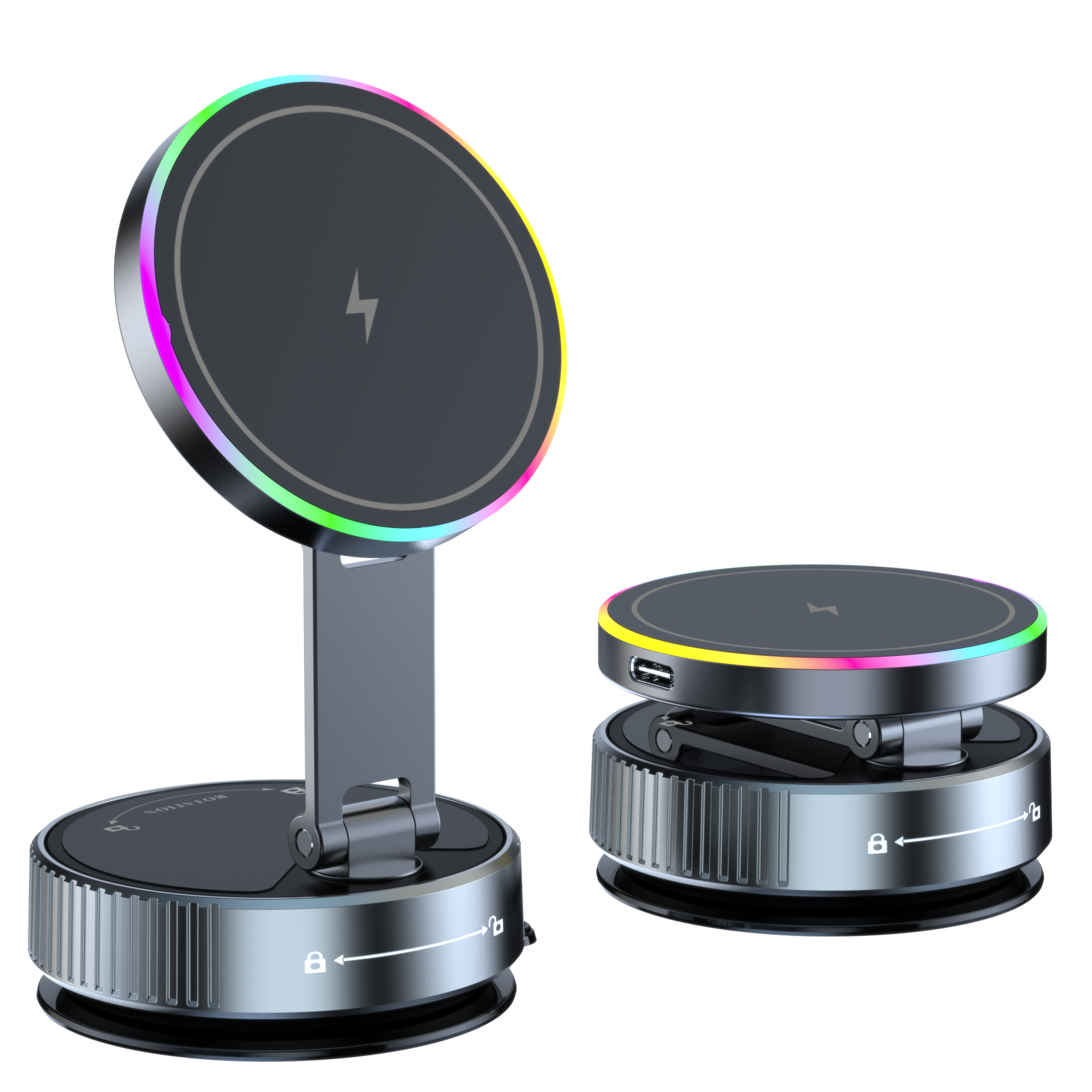 magnetic car holder, 15w wireless charger, metal multi-angle rotation, for iphone