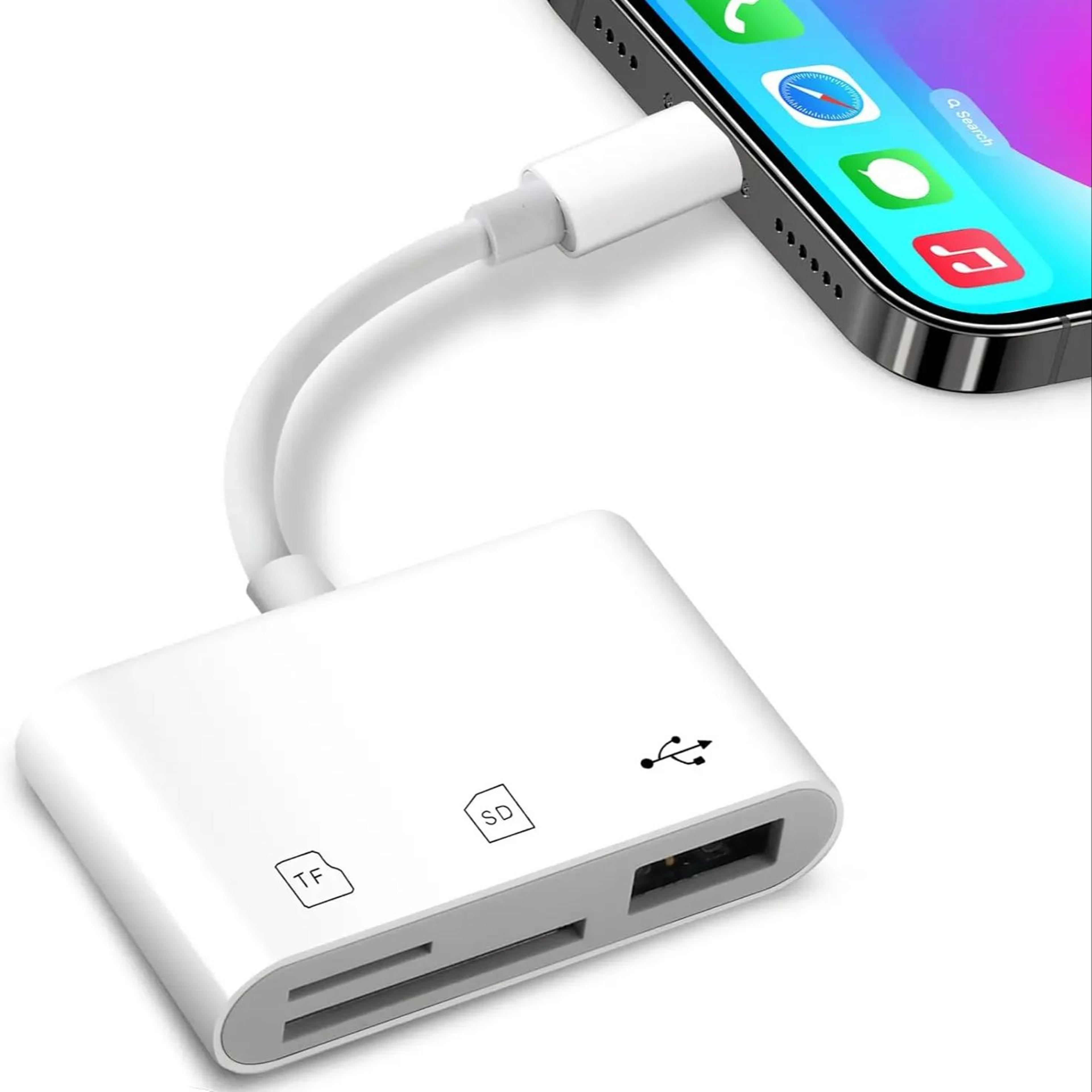 usb dongle 3-in-1 type c to sd tf card reader for iphone ipad, camera adapter plug and play