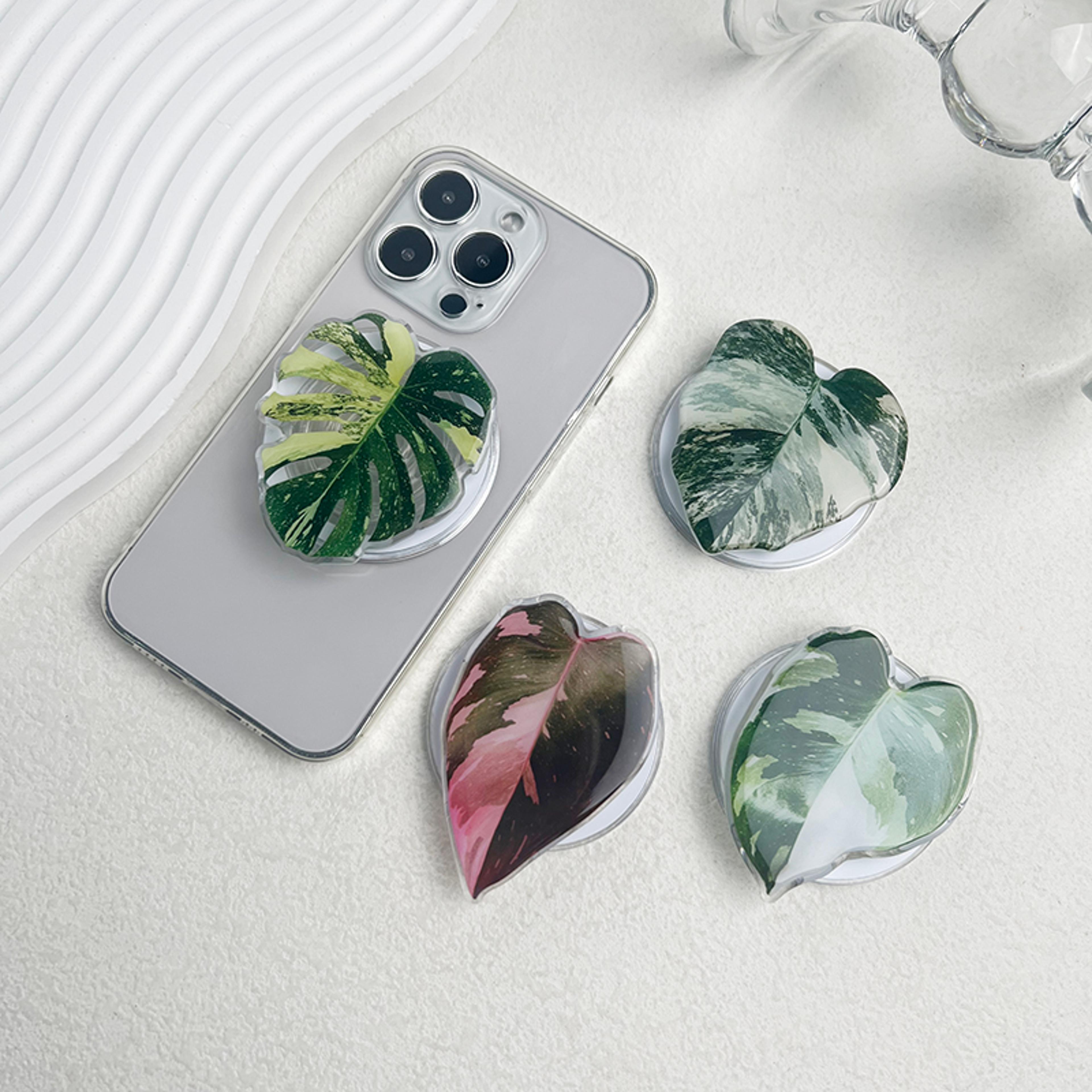 magnetic plant leaf folding mobile phone grip holder socket, pocket support for magsafe iphone, samsung mac safe