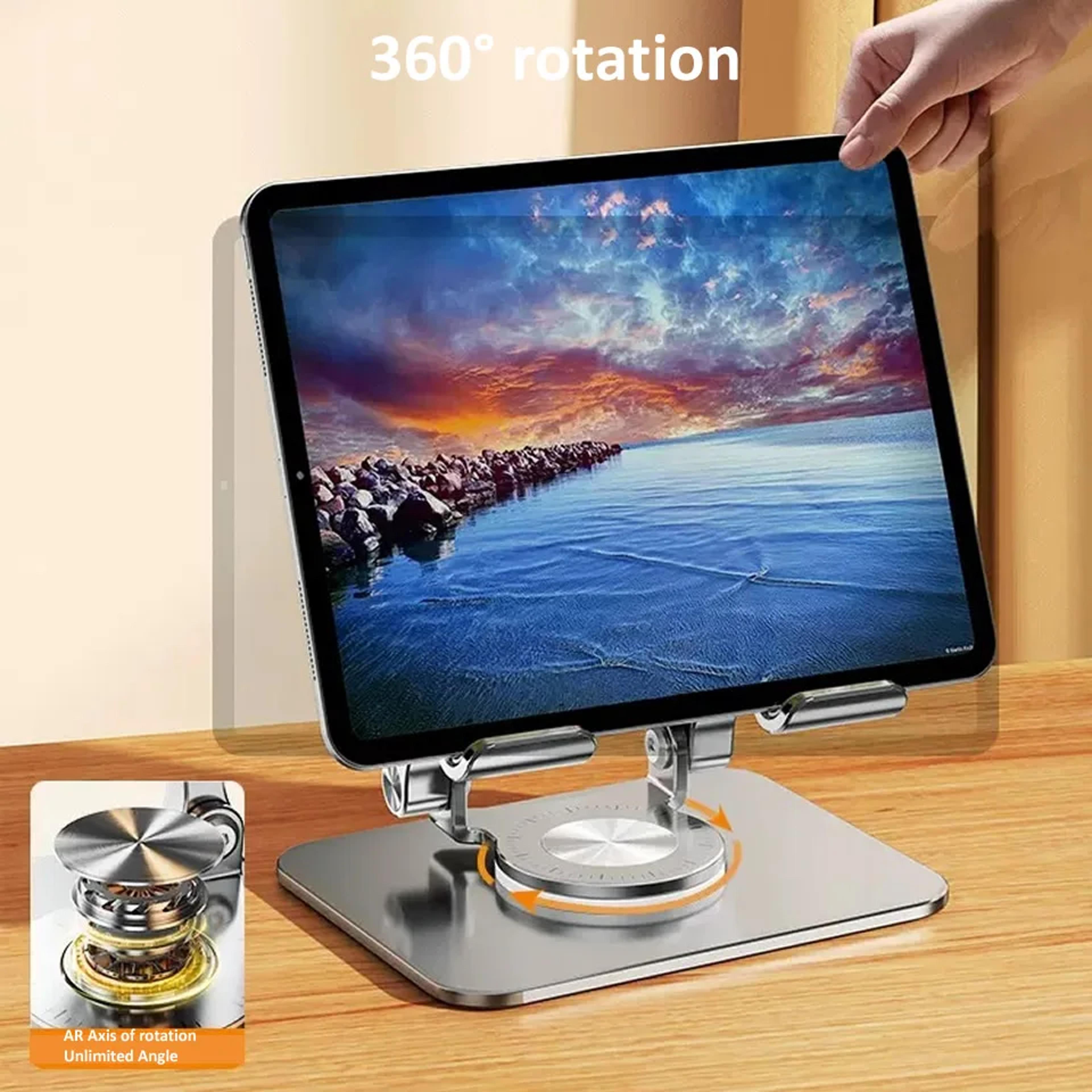 adjustable foldable tablet holder for ipad, 360 rotation aluminum phone stand compatible with ipad pro air mini