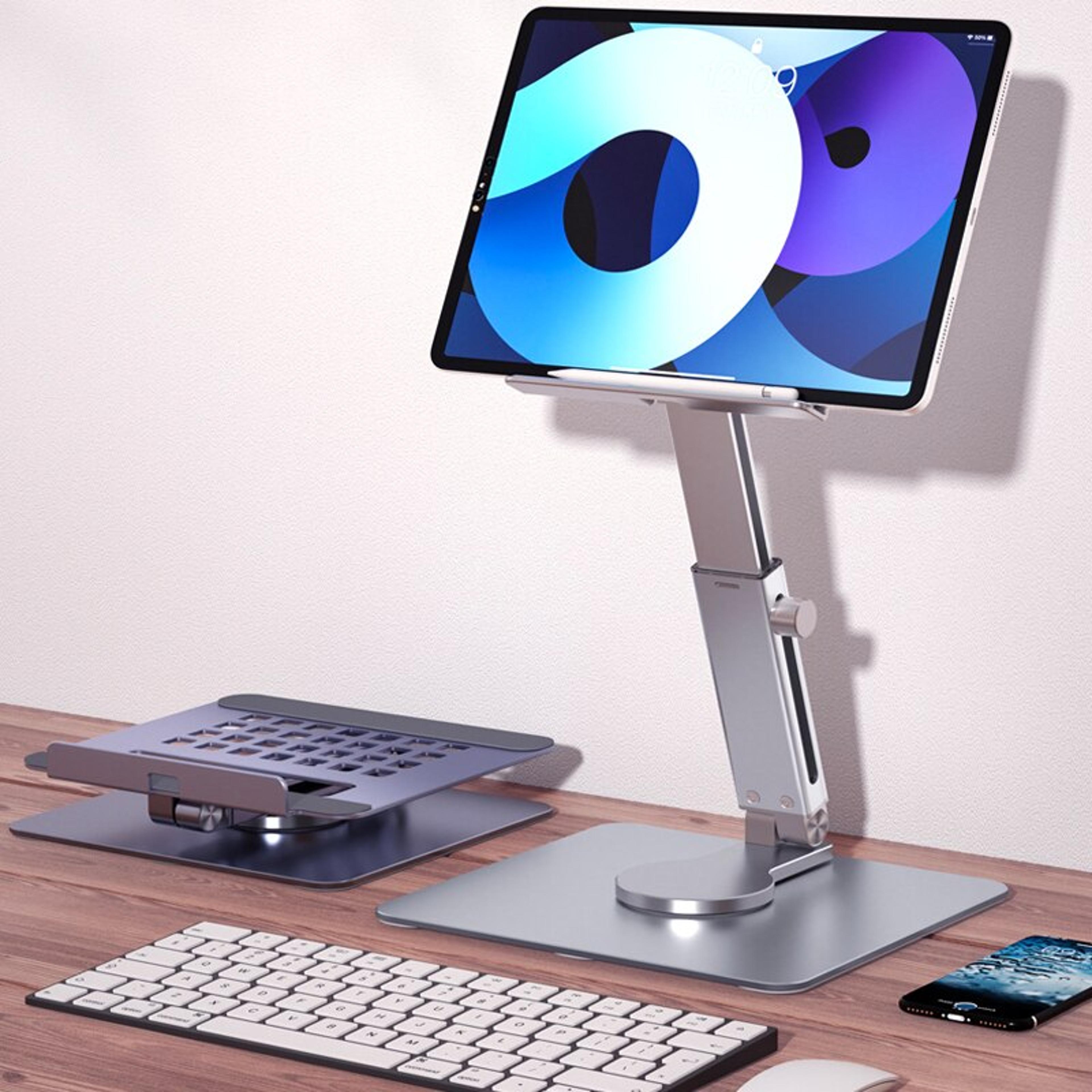 adjustable desk holder mount riser, aluminum tablet stand, 360 rotating folding for ipad pro air 4 mini 12.9 xiaomi tab