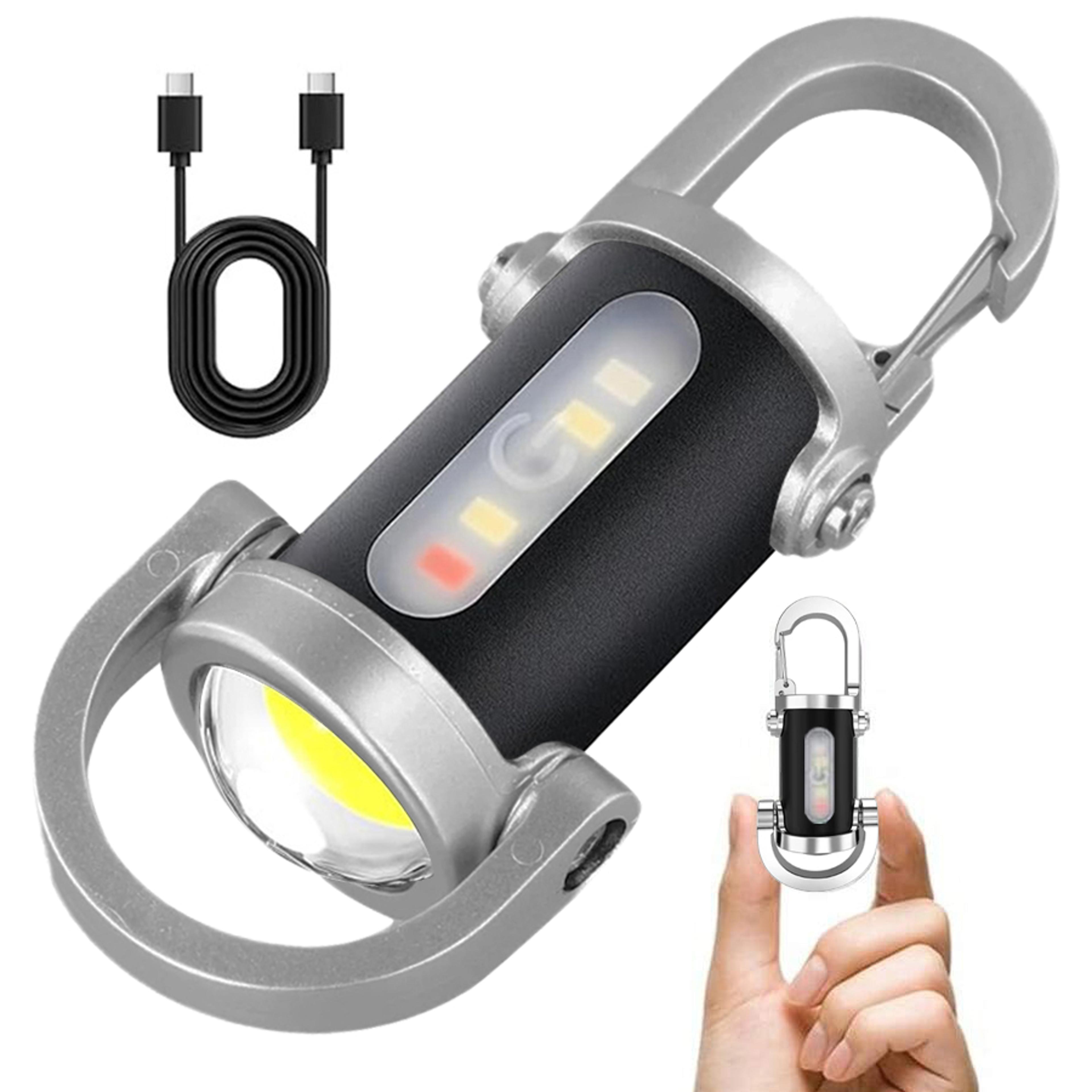 usb rechargeable hanging work light, powerful mini cob led keychain flashlight, waterproof keyring camping walking