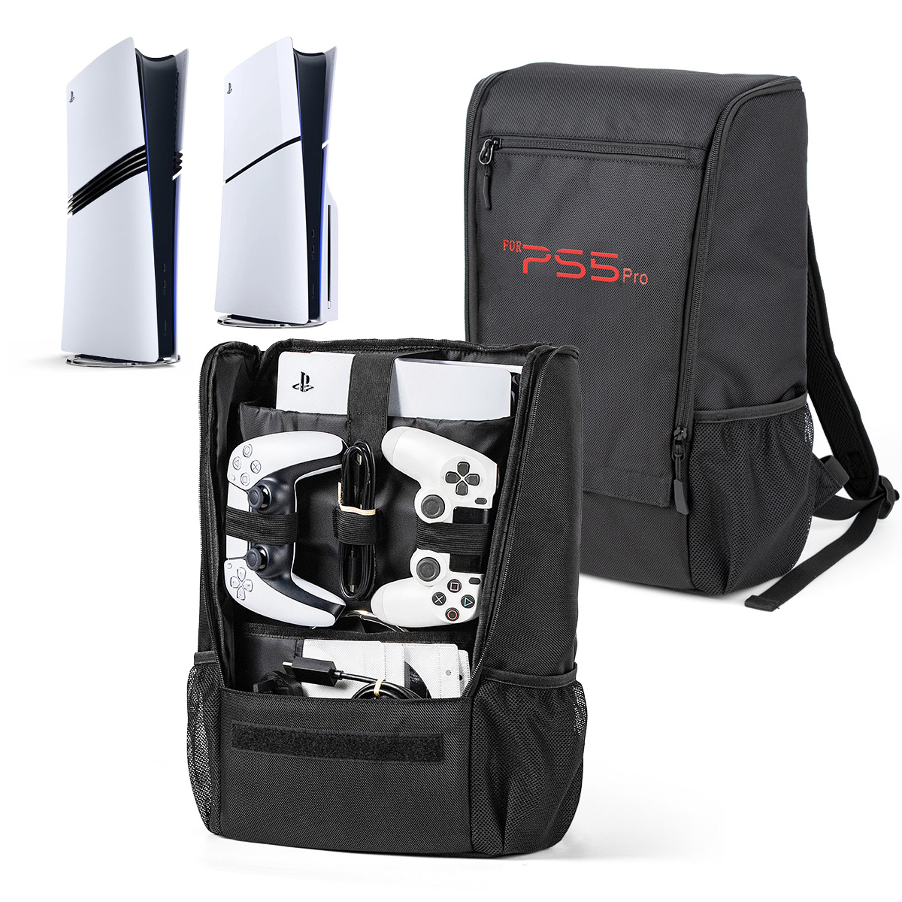 ps5 pro carrying backpack, large capacity bag for disc/digital console & accessories, comfortable & durable