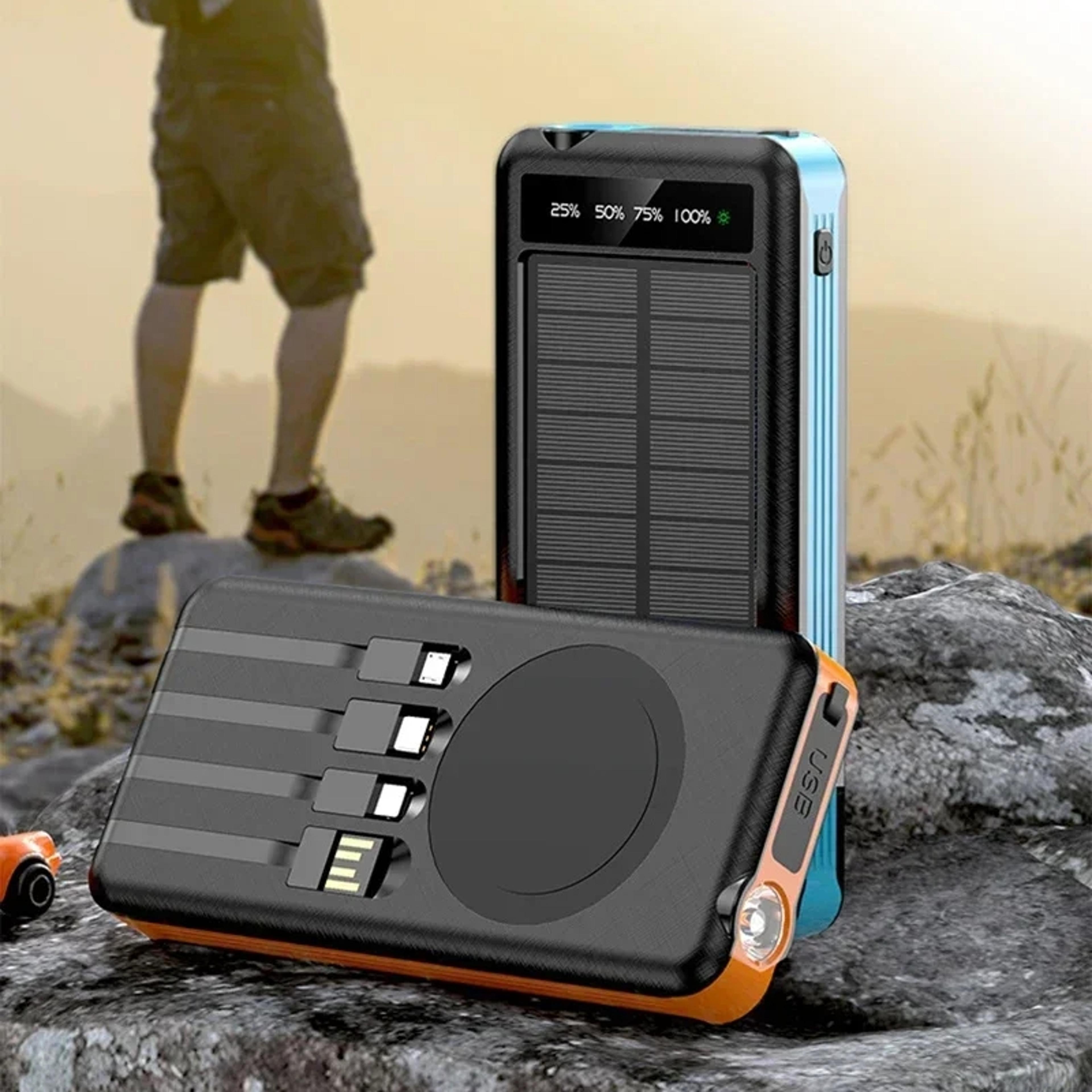 solar power bank by xiaomi, wireless fast charging battery, large capacity portable charger, dual usb ports