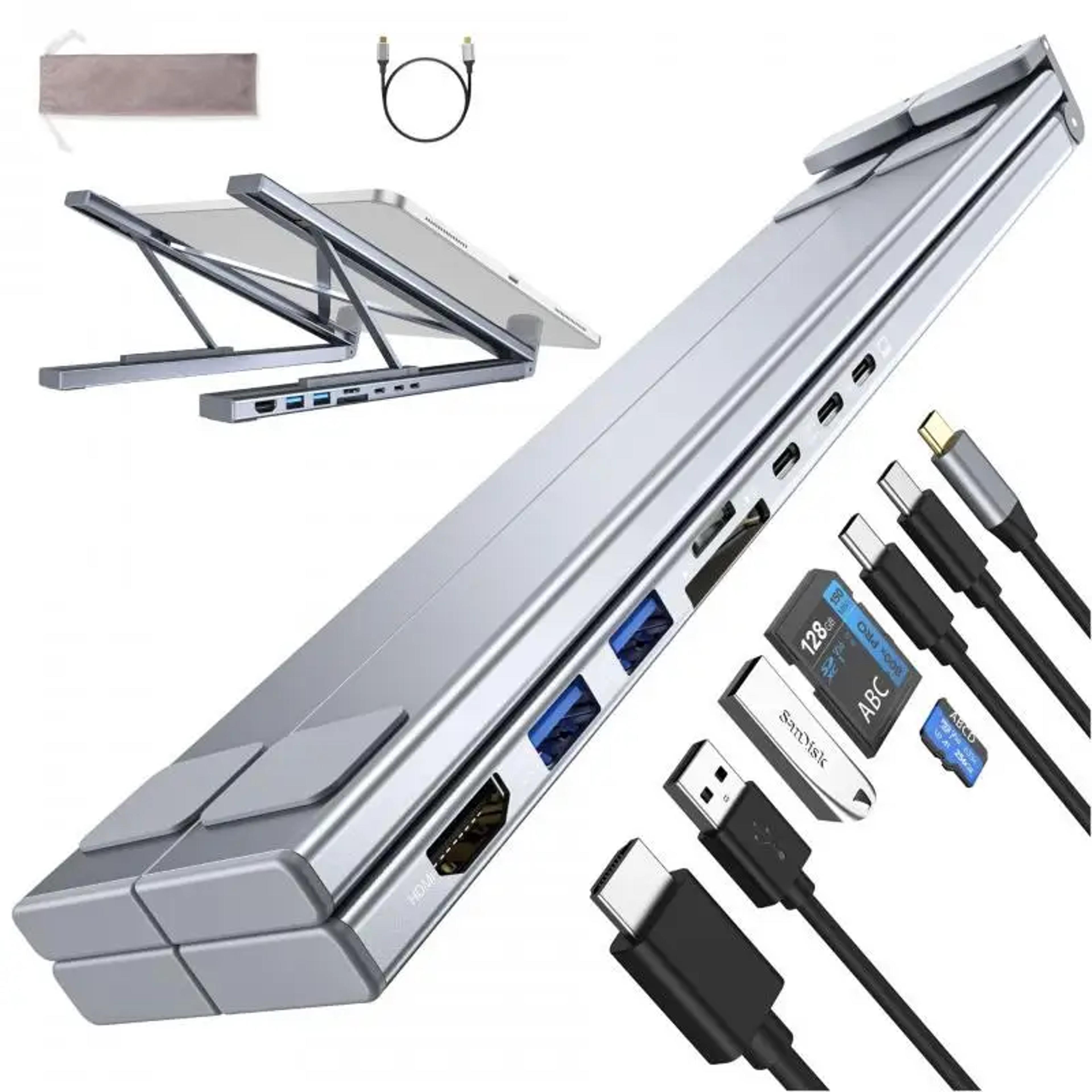 laptop holder bracket hdmi sd tf, universal laptop stand with usb type-c hub, memory card for macbook, ipad pro, lenovo