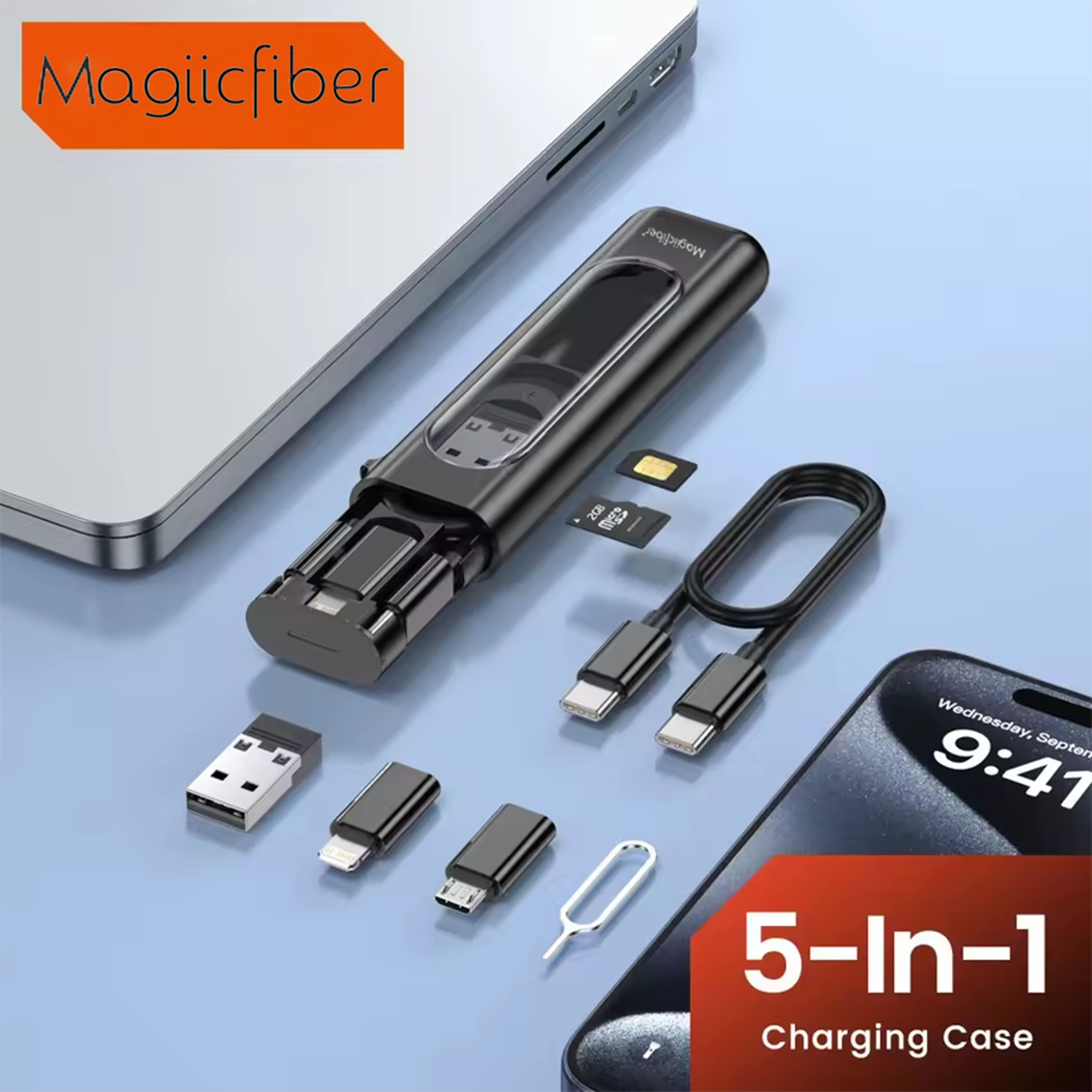 5 in 1 cable charging case set, magicfiber pd60w usb c to type c, cable for iphone, usb adapter cable for samsung