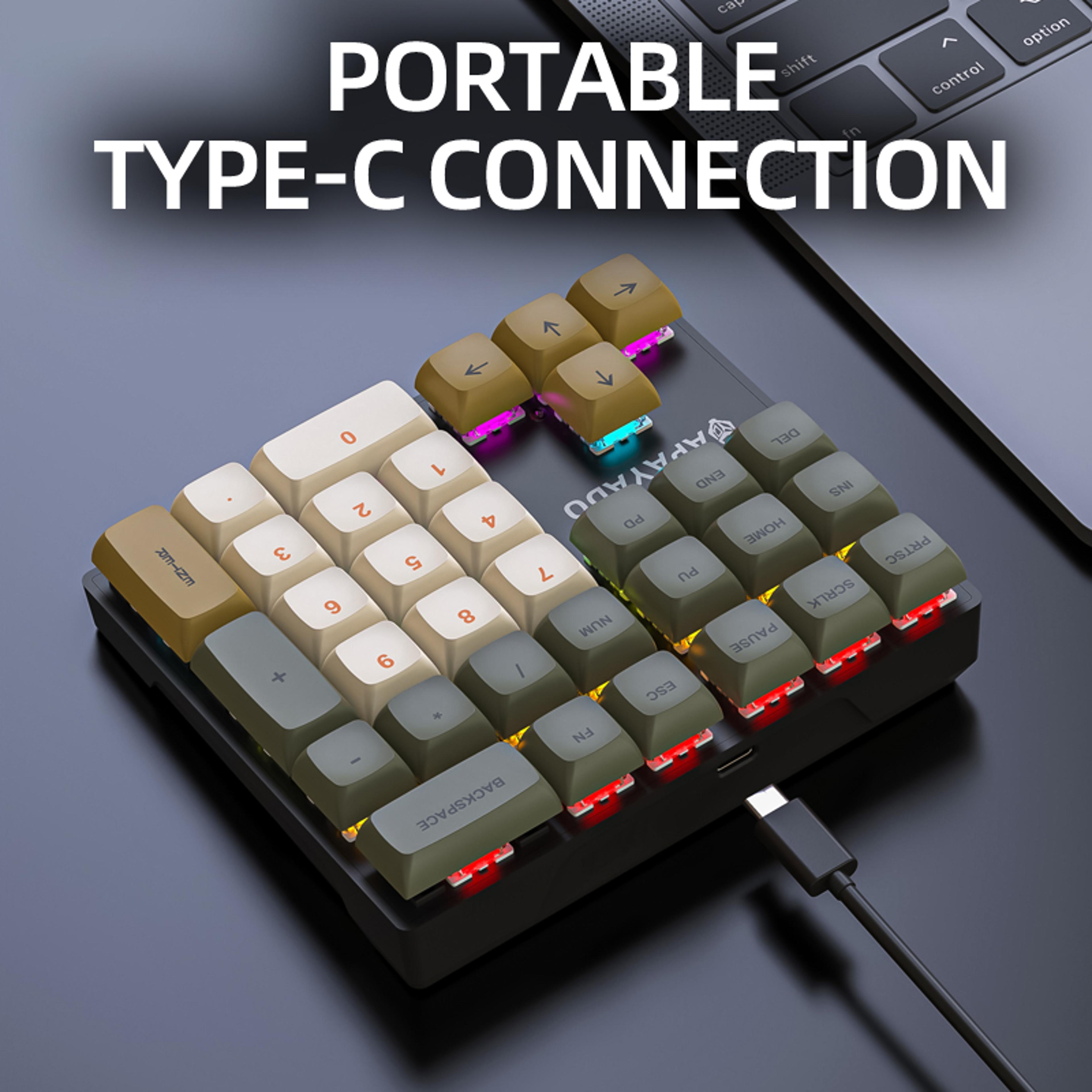 33 key mini numeric keypad, rgb backlit mechanical number pad, blue shaft pbt keycaps, compact usb keyboard for busines