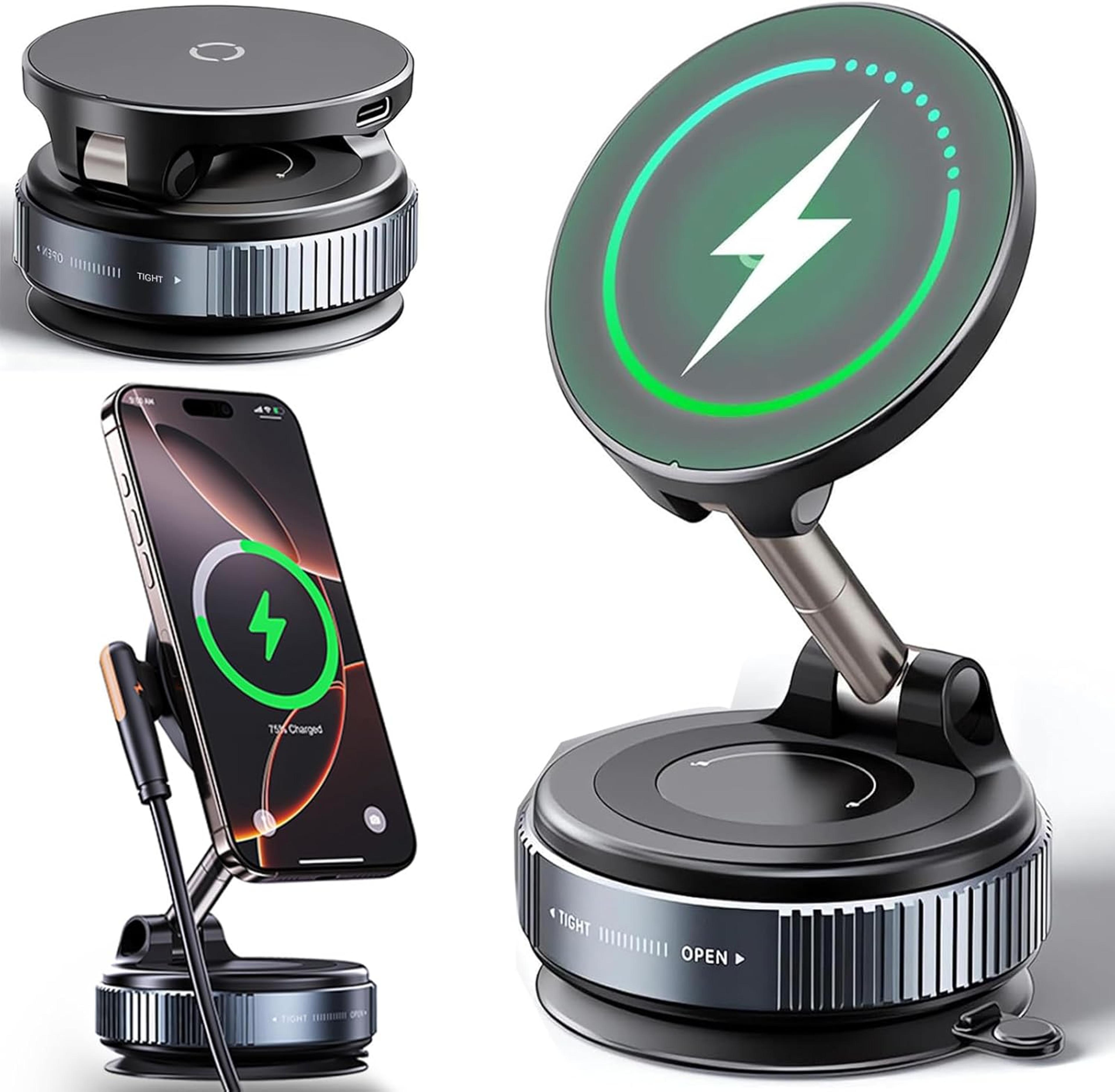 magsafe wireless charger phone mount with vacuum suction and rotation