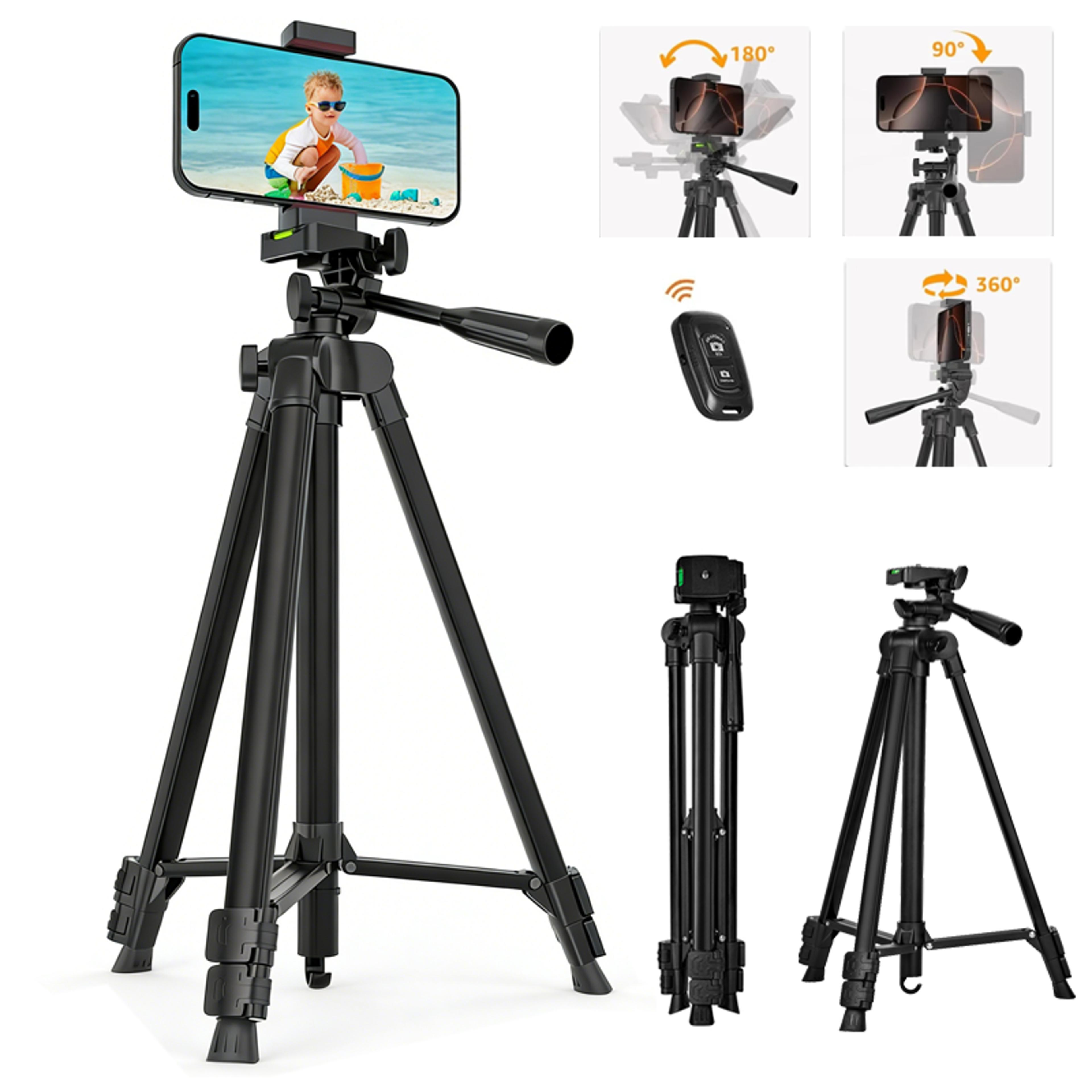 adjustable phone tripod stand with bluetooth remote for content creators & photography