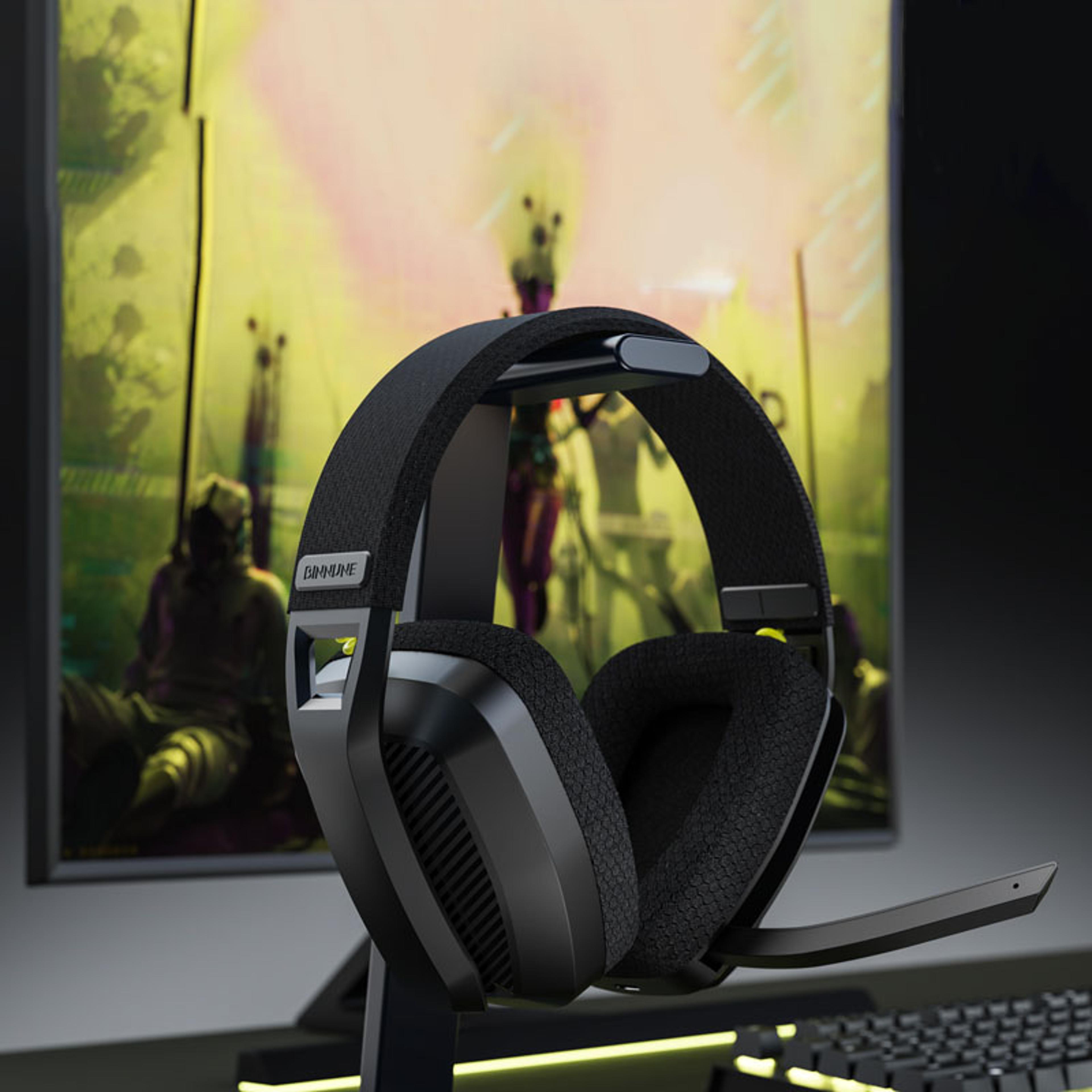 wireless gaming headset for pc with bluetooth mic and low latency audio