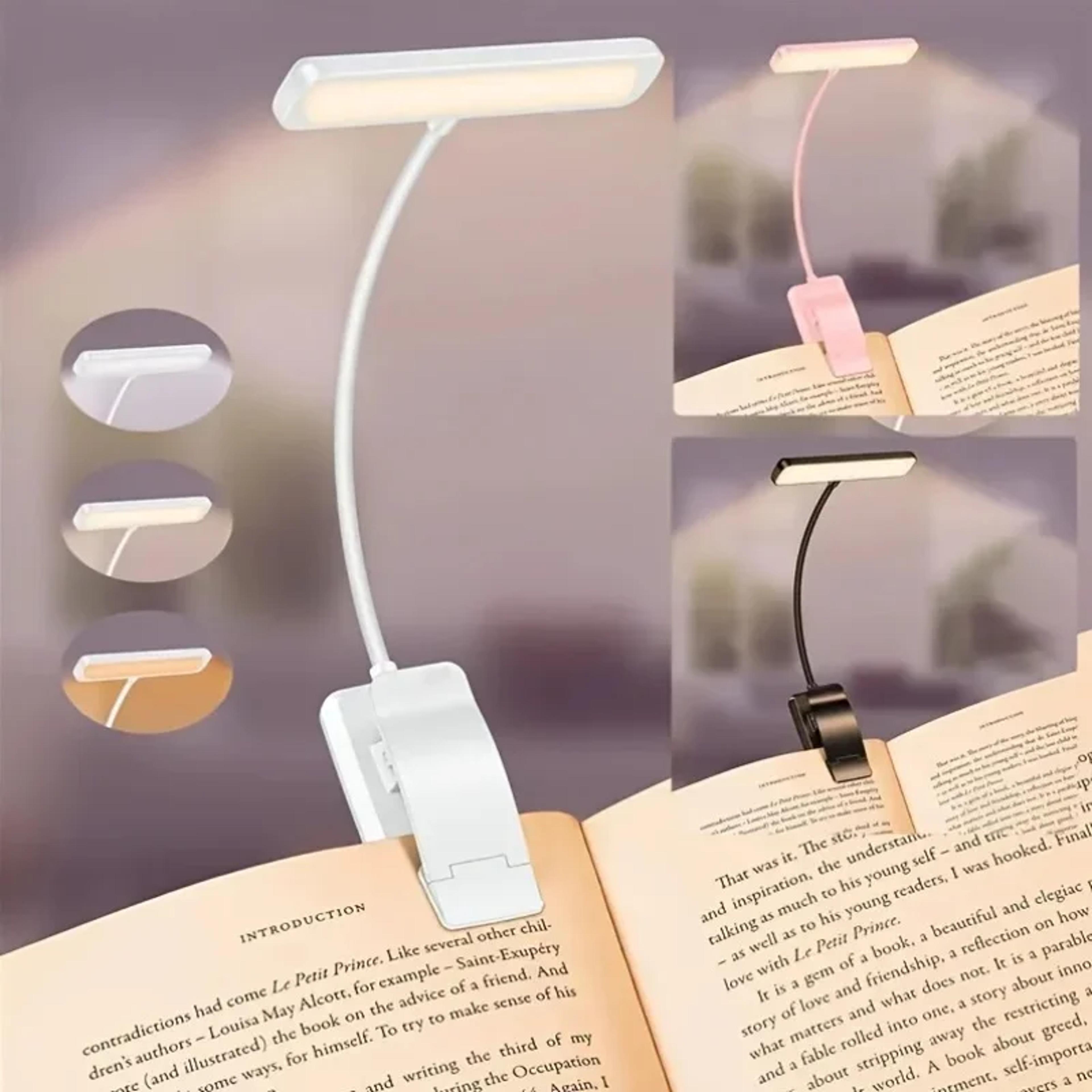 rechargeable clip on book light with color modes & eye care led reading lamp